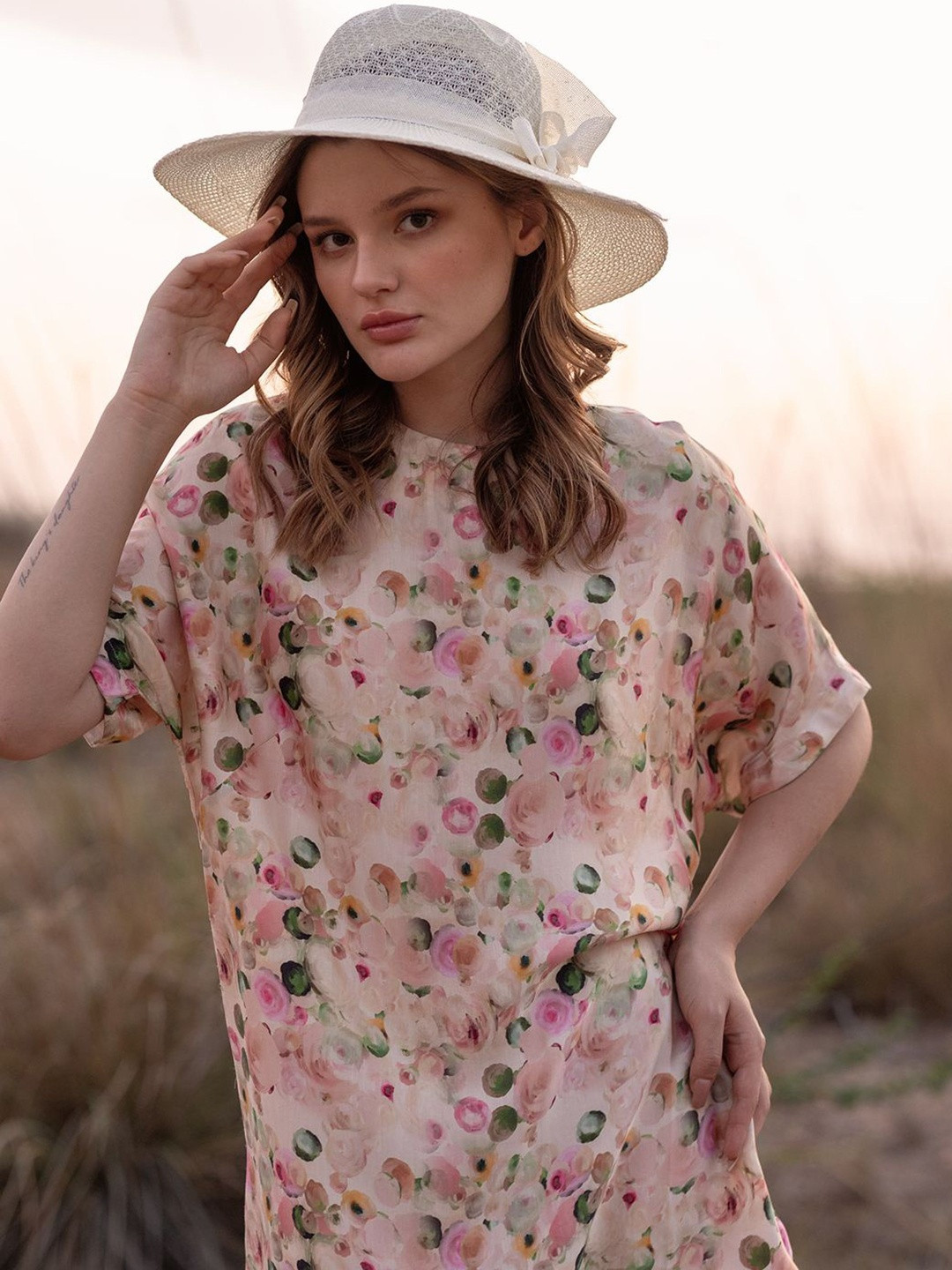 AFRIYA Women Floral Printed Linen Mini Dress