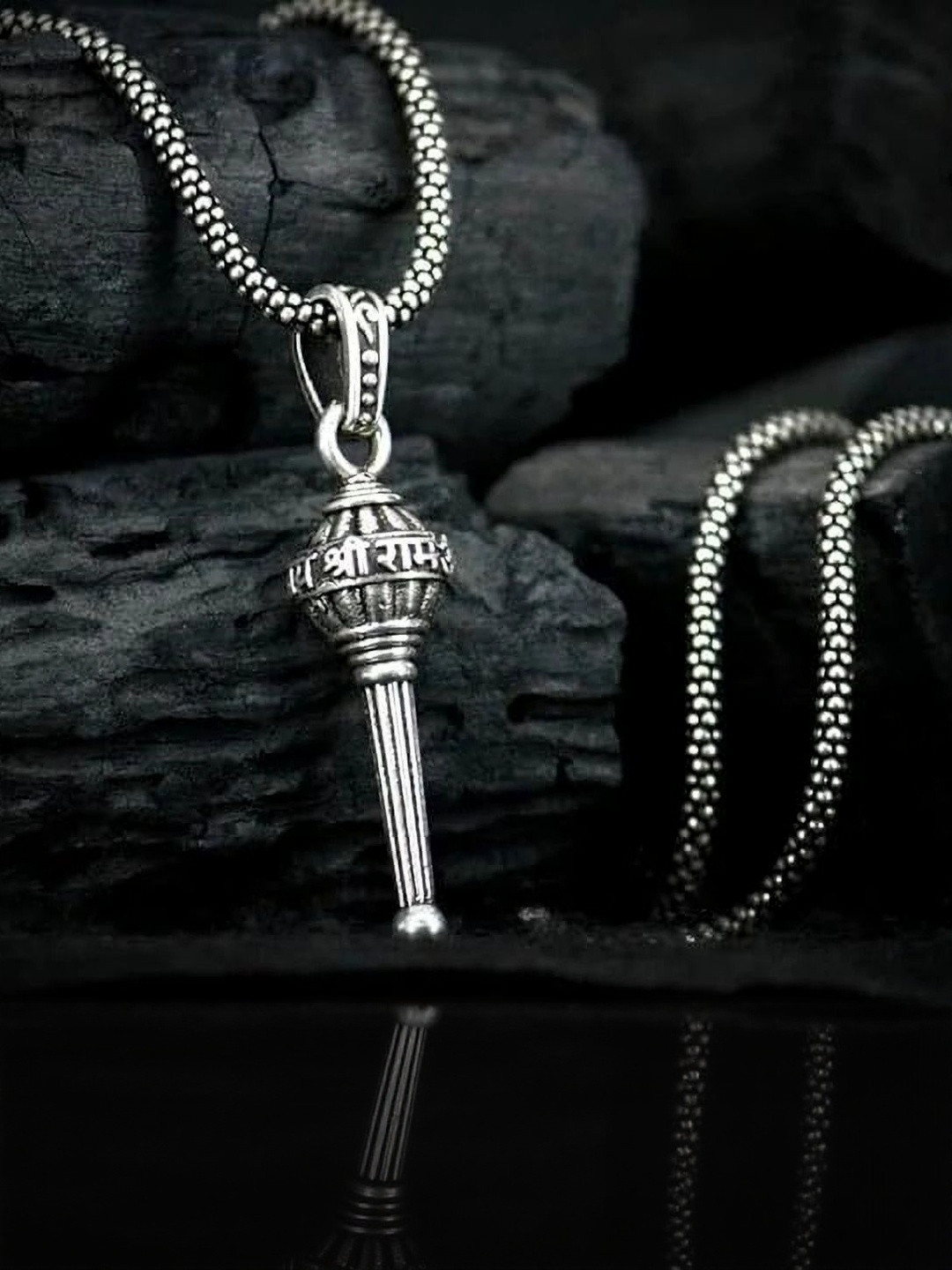 MK gallery Women Silver-Plated Oxidised Ram Gada Pendent Chain Necklace