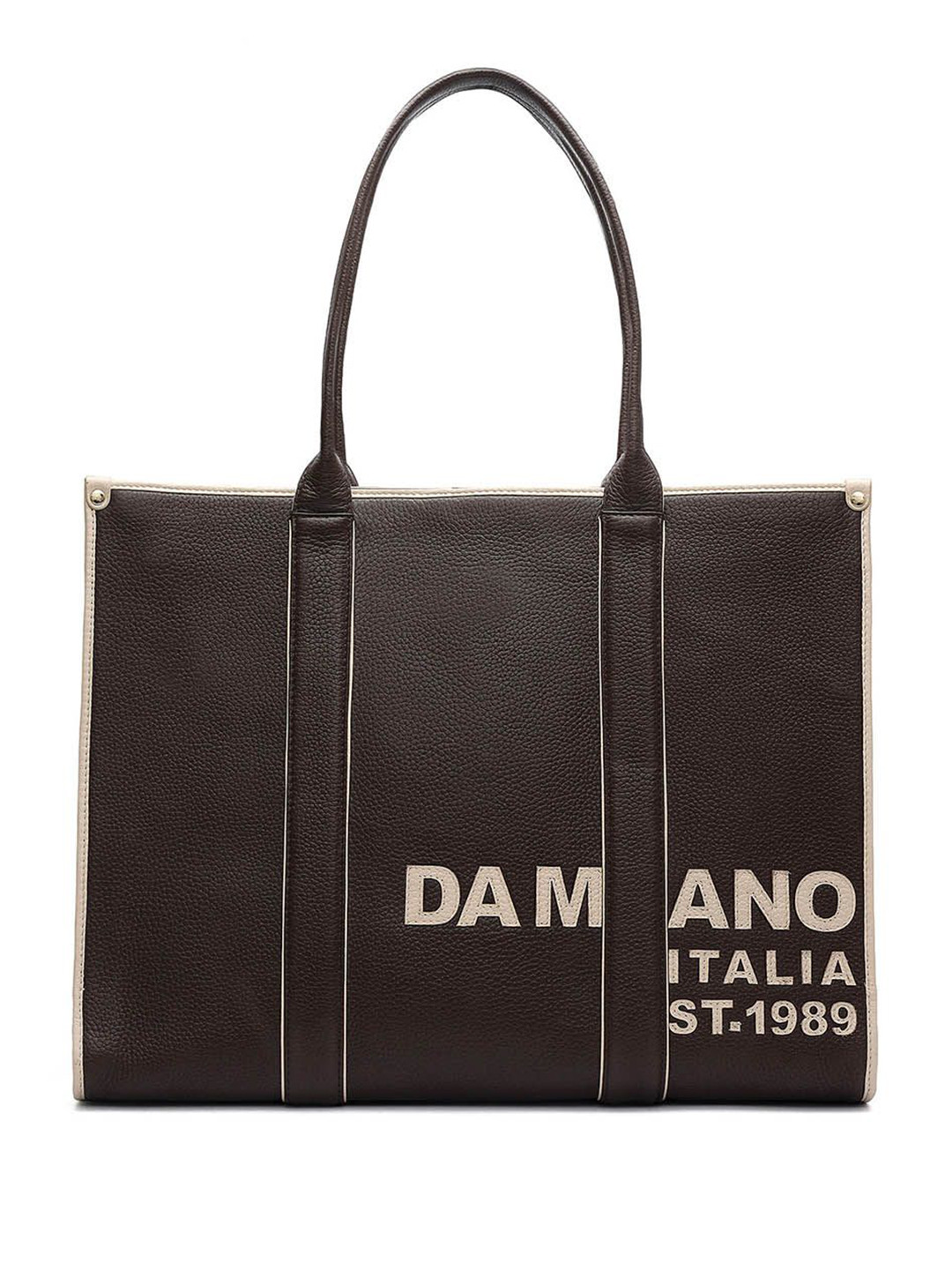 Da Milano Typography Printed Structured Leather Shoulder Bag With Two Handles