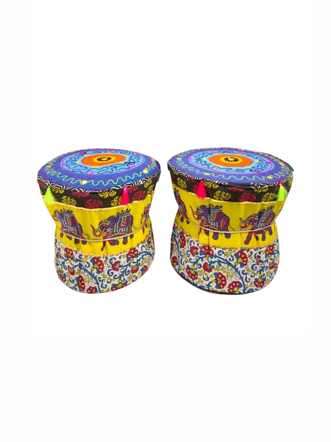 POSHMANDALA Yellow & Blue 2 Pcs Elephant Printed Pure Cotton Chair Cover