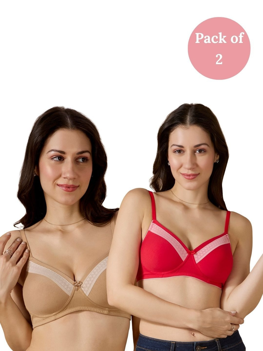 bodyline Valentine Pack of 2 Full Coverage Lightly Padded Non-Wired Everyday Cotton Bras