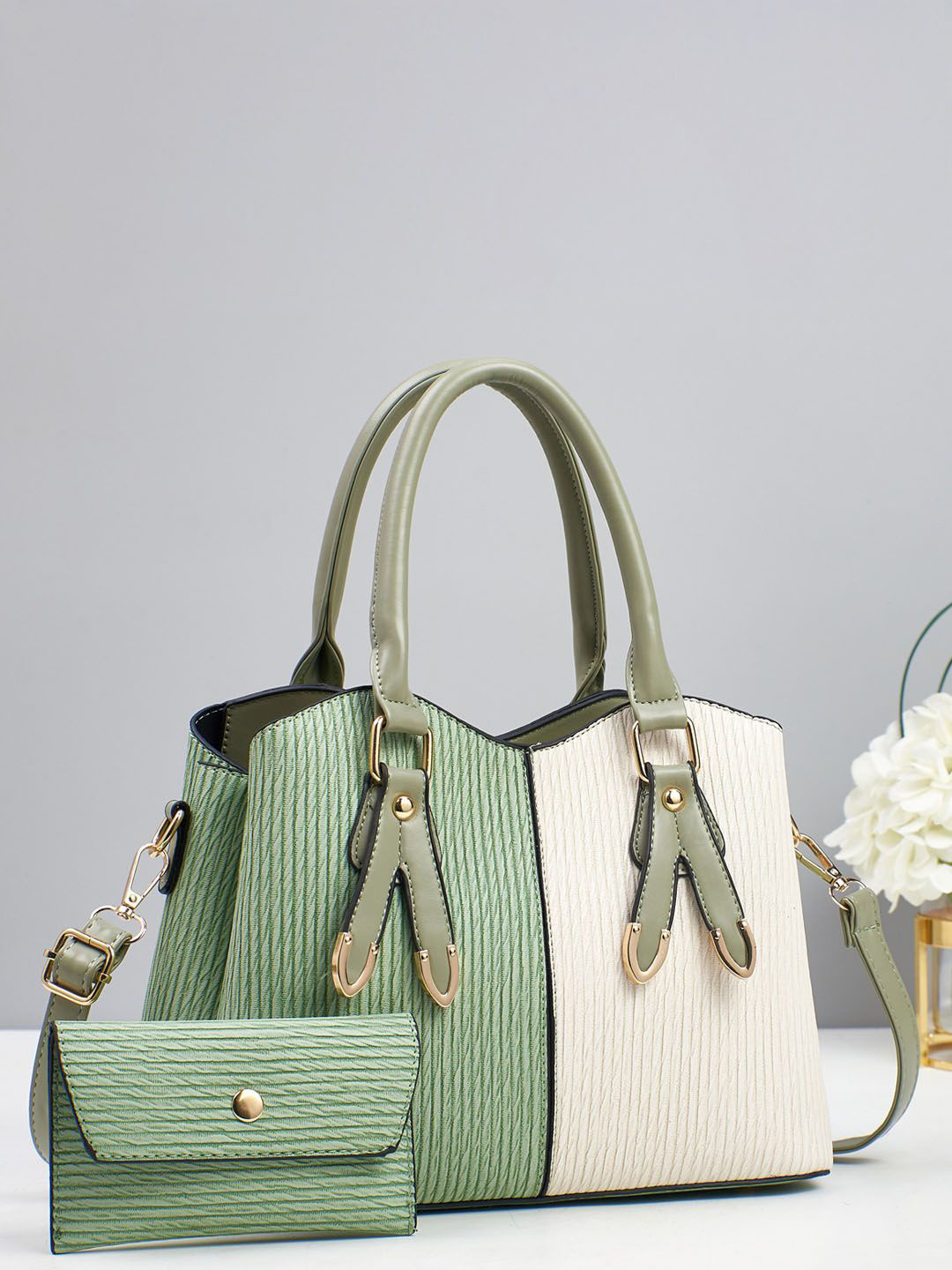StyleCast Colourblocked Textured Structured Handheld Bag