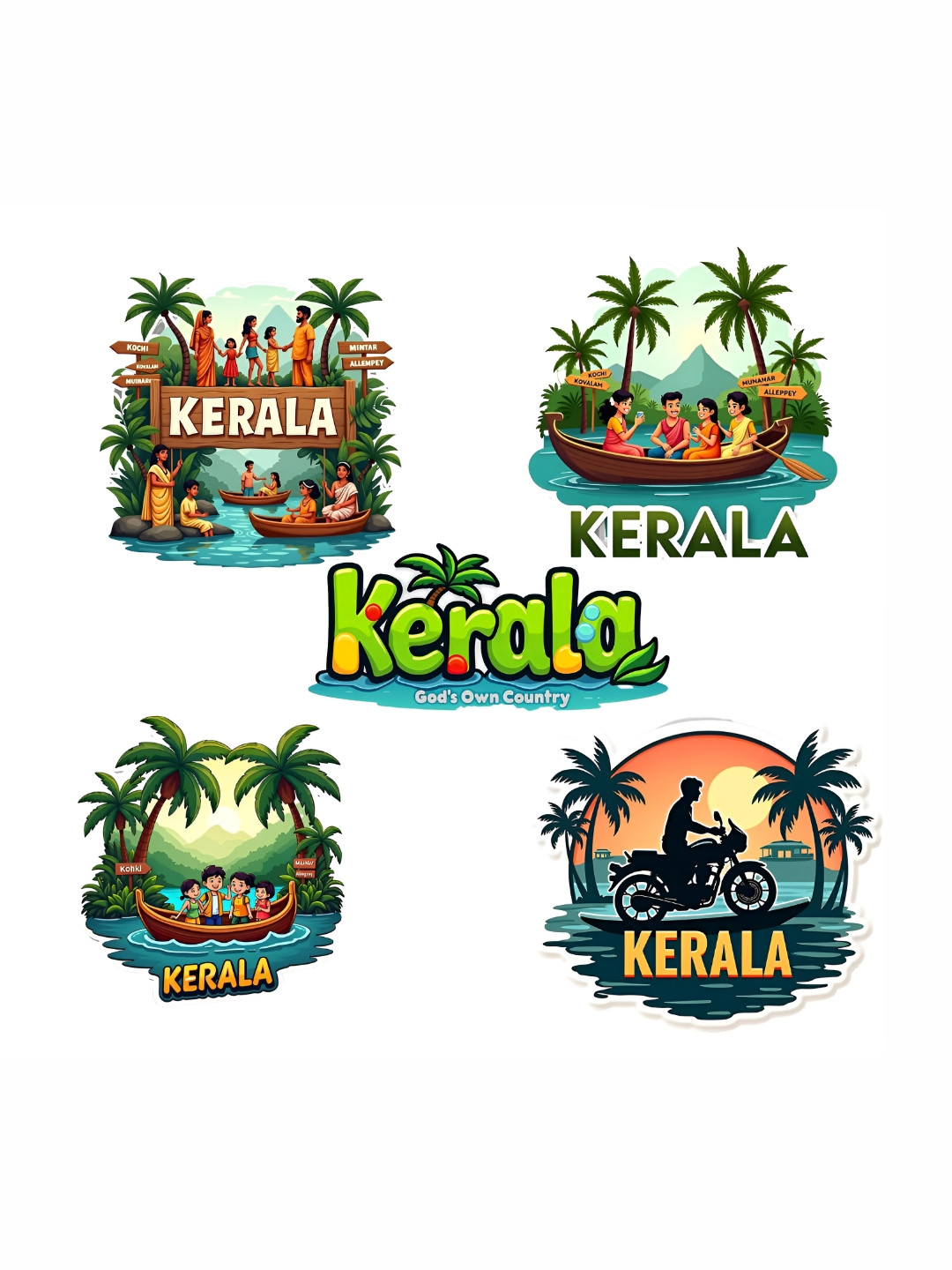GIFTODAY Set Of 5 Yellow & Green Kerala Printed Fridge Magnets