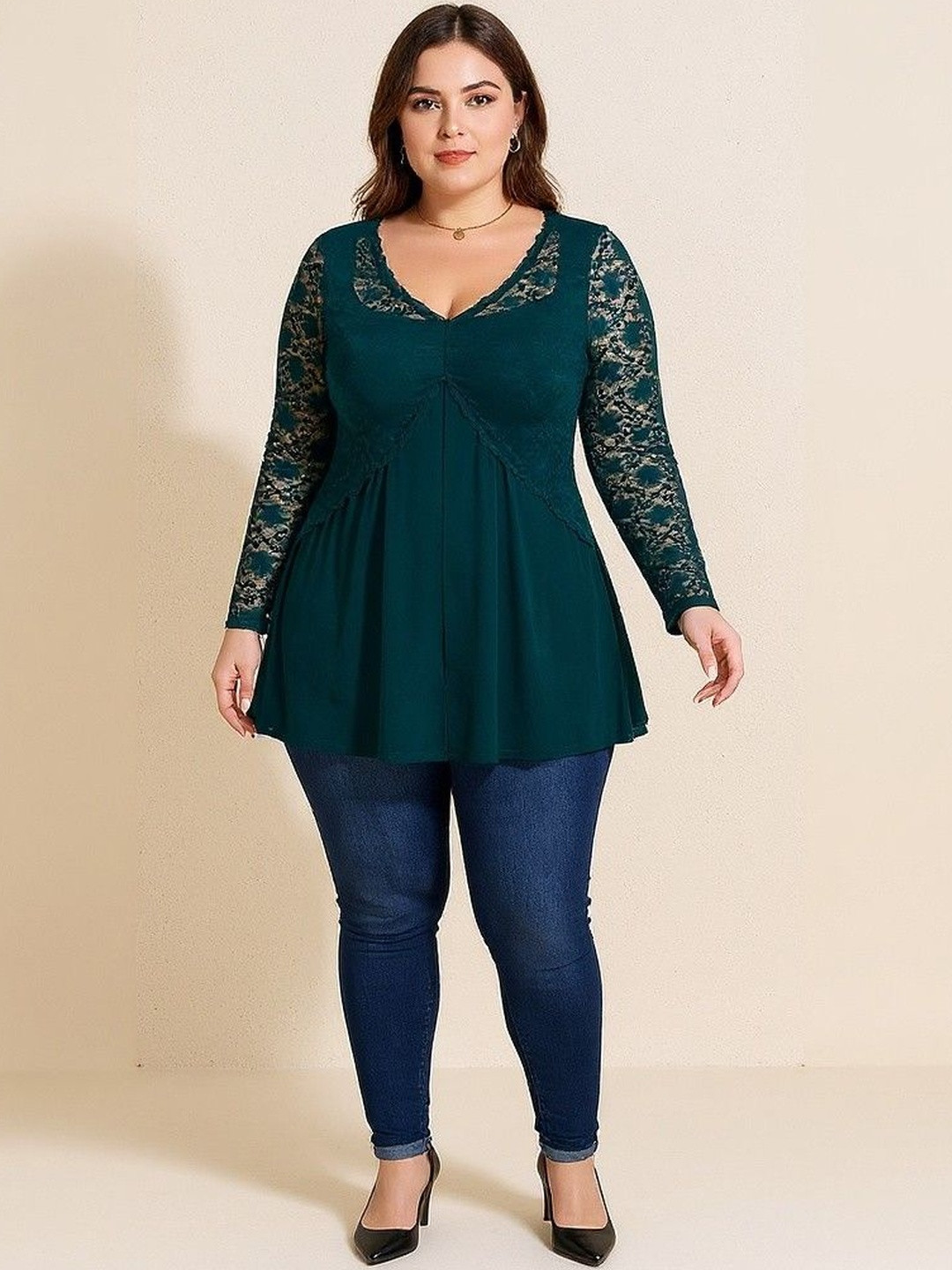 DressBerry Curve Women Plus Size Self Design Empire Top