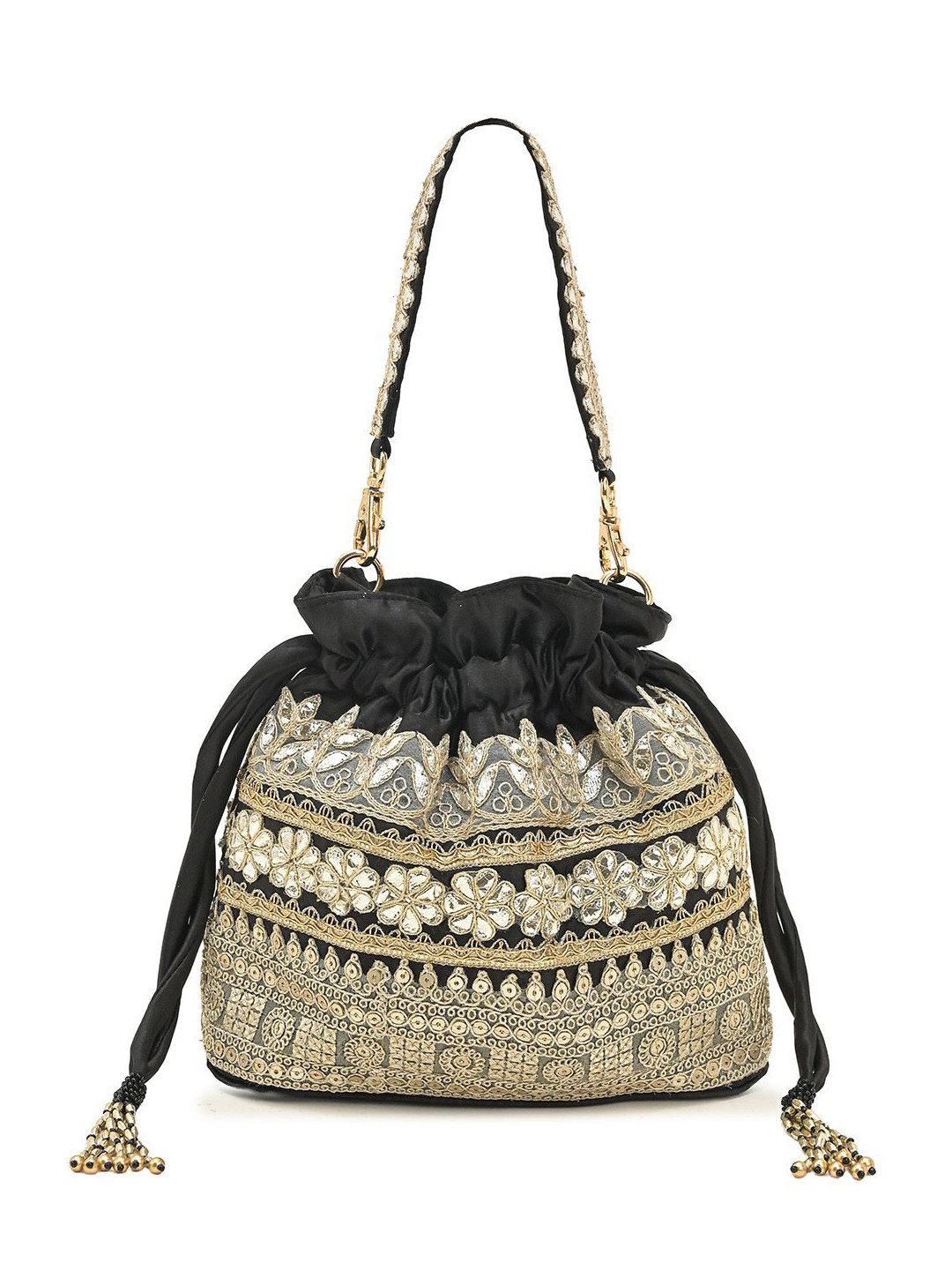 BohoGirl Embellished Tasselled Wrist Loop potli