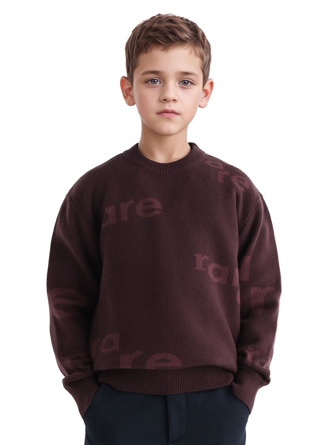 RARE ONES Dio Boys Typography Printed Round Neck Pullover Sweater