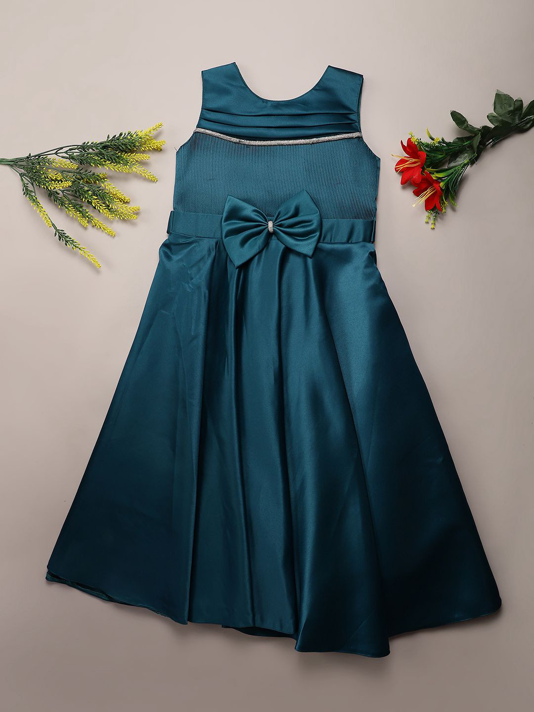 V-Mart Girls Round Neck Belted Detail Fit & Flare Dress
