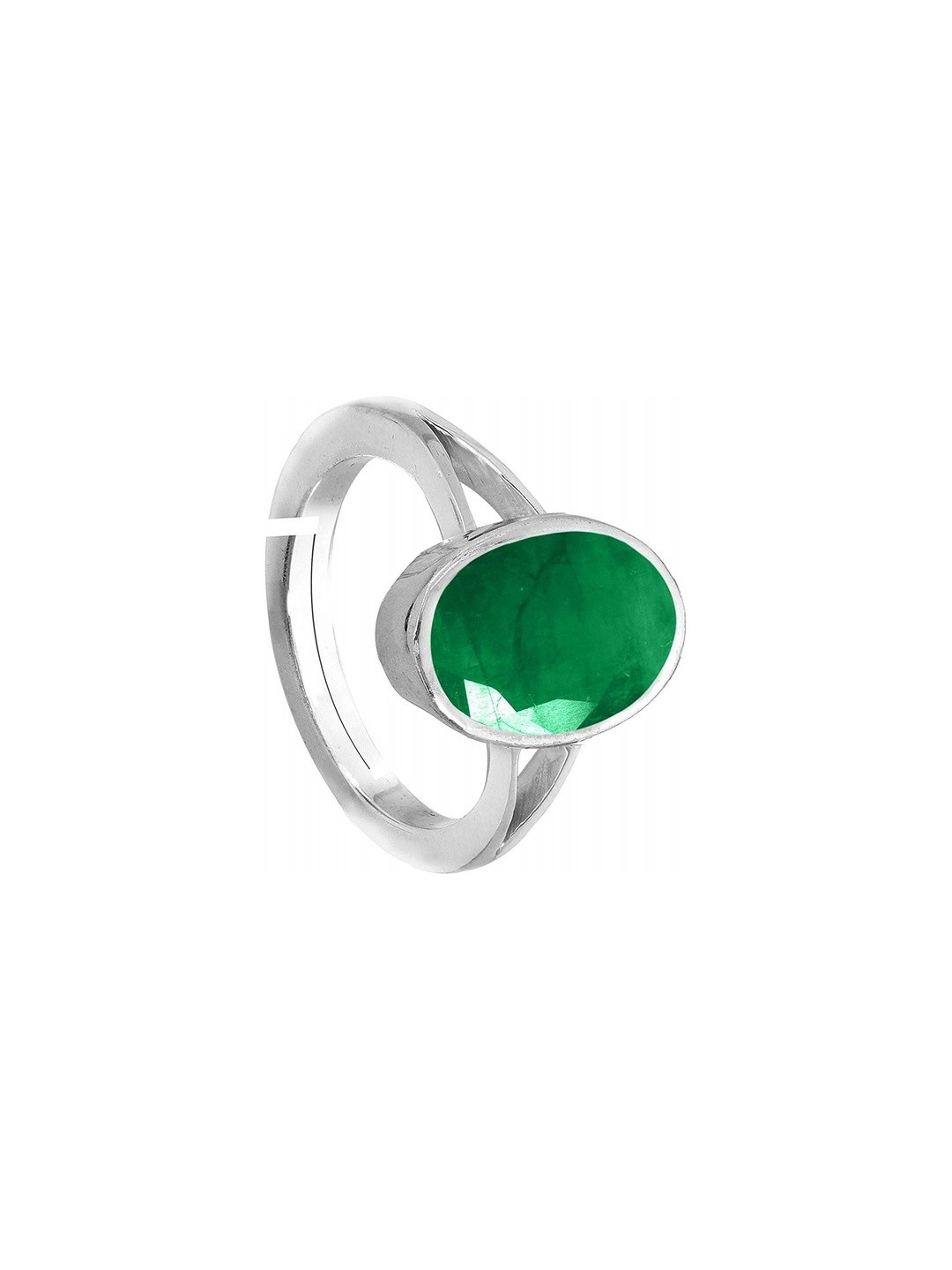 RAVIOUR LIFESTYLE Silver-Plated 7.25 Carat Emerald Stone Studded Finger Ring