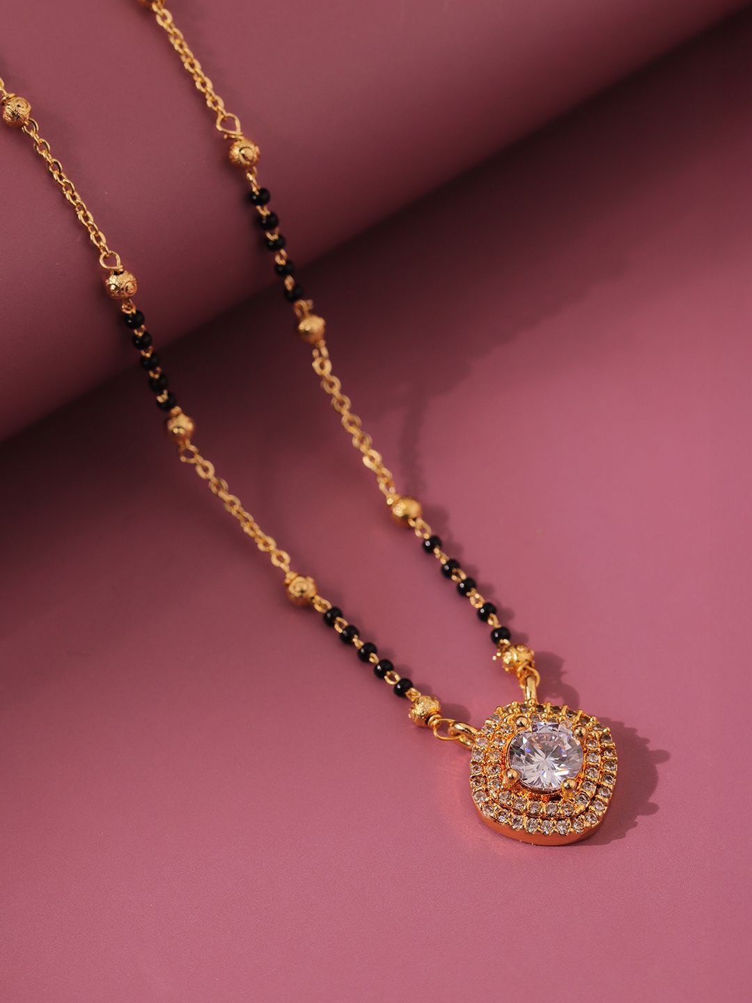 Voylla Mangalya Gold-Plated American Diamond Stone Studded & Beaded Mangalsutra