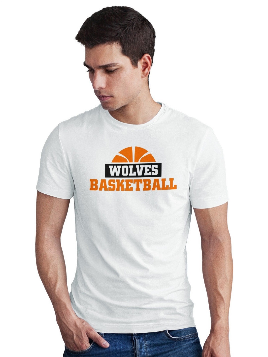 Seekbuylove Men Bio Finish Wolves Basketball Round Neck Pure Cotton T-shirt