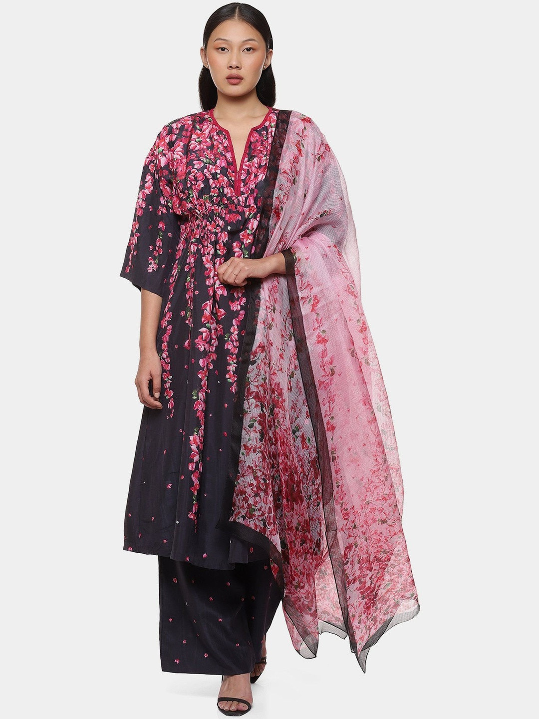 Satya Paul Women Floral Printed V-Neck Kurta with Trousers & Dupatta
