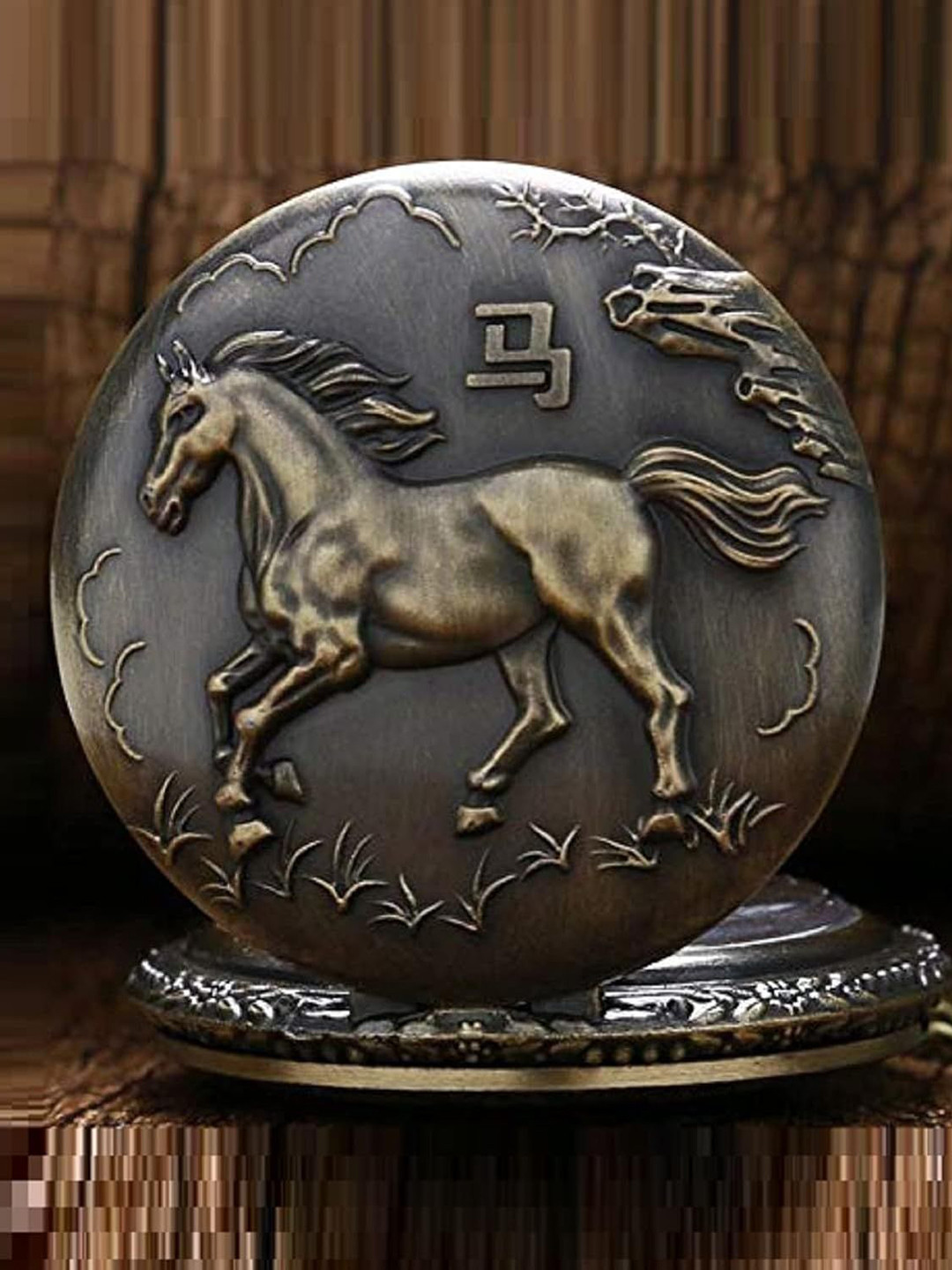 AUGEN Pocket Watch Horse Retro Vintage Key Chain