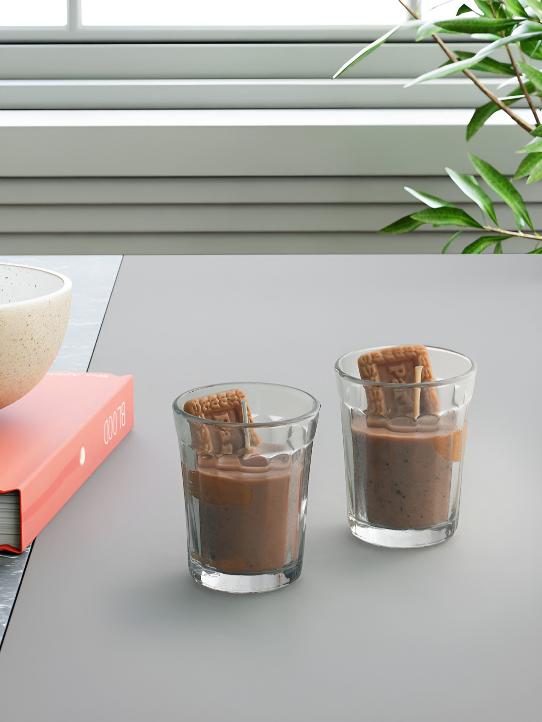 Eyaas Set Of 2 Brown Cinnamon Scented Soy Wax Glass Candles