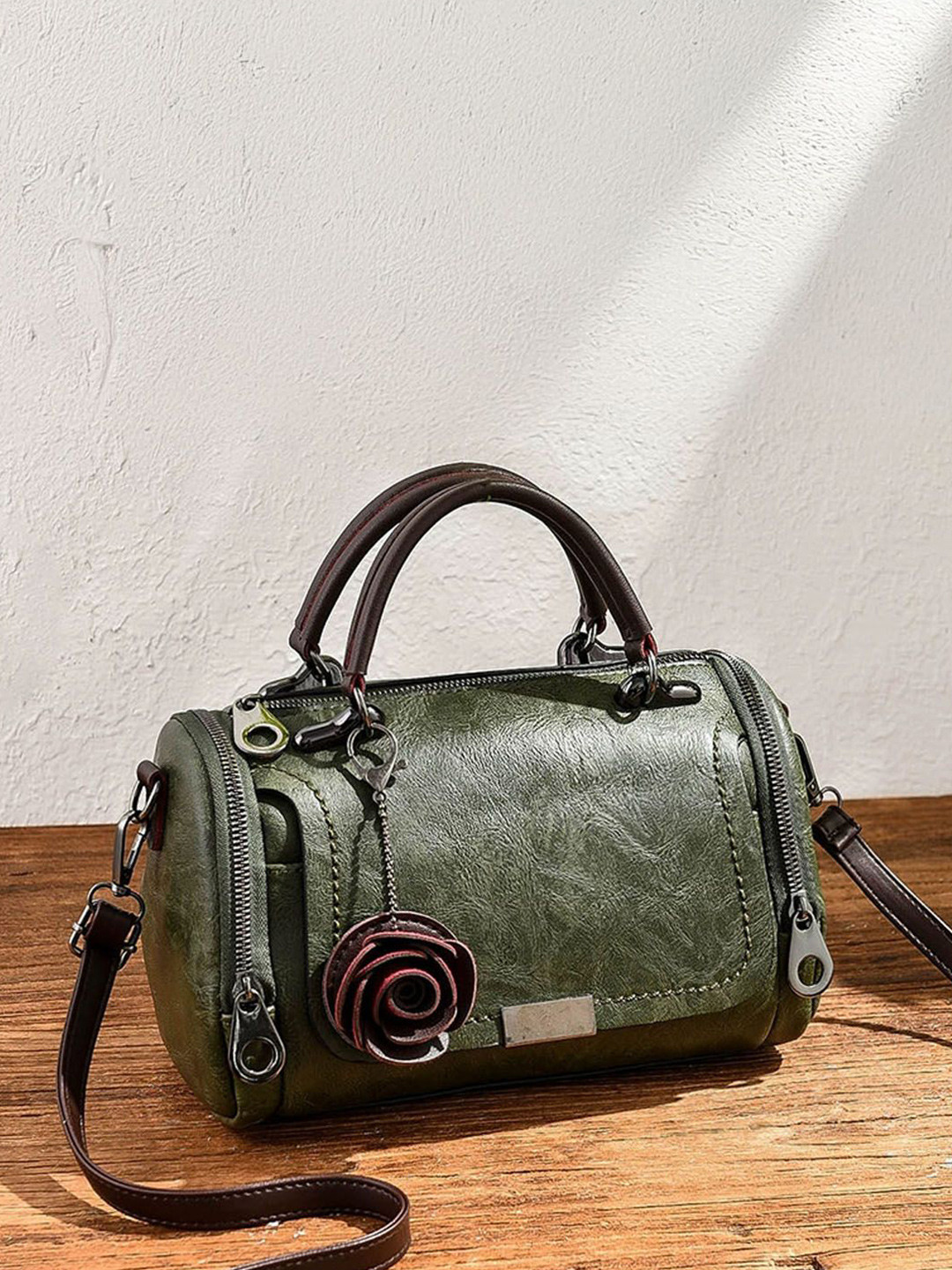 StyleCast Textured Swagger Rose Charm Detail Sling Bag With Detachable Sling Strap