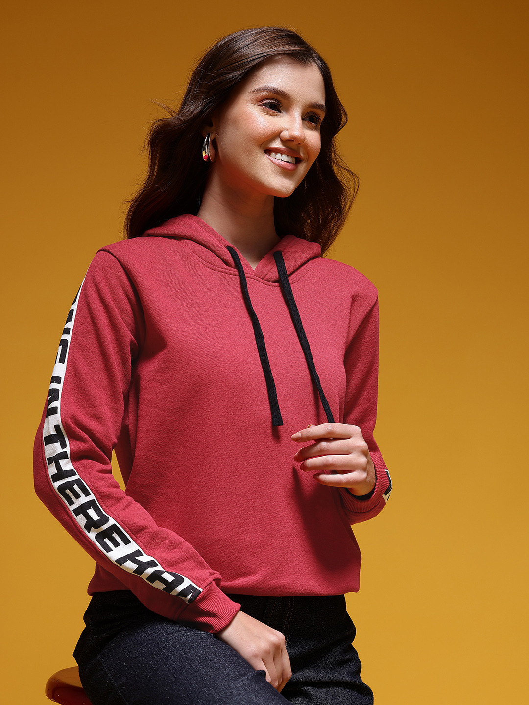 HERE&NOW Printed Taping Detail Hooded Sweatshirt