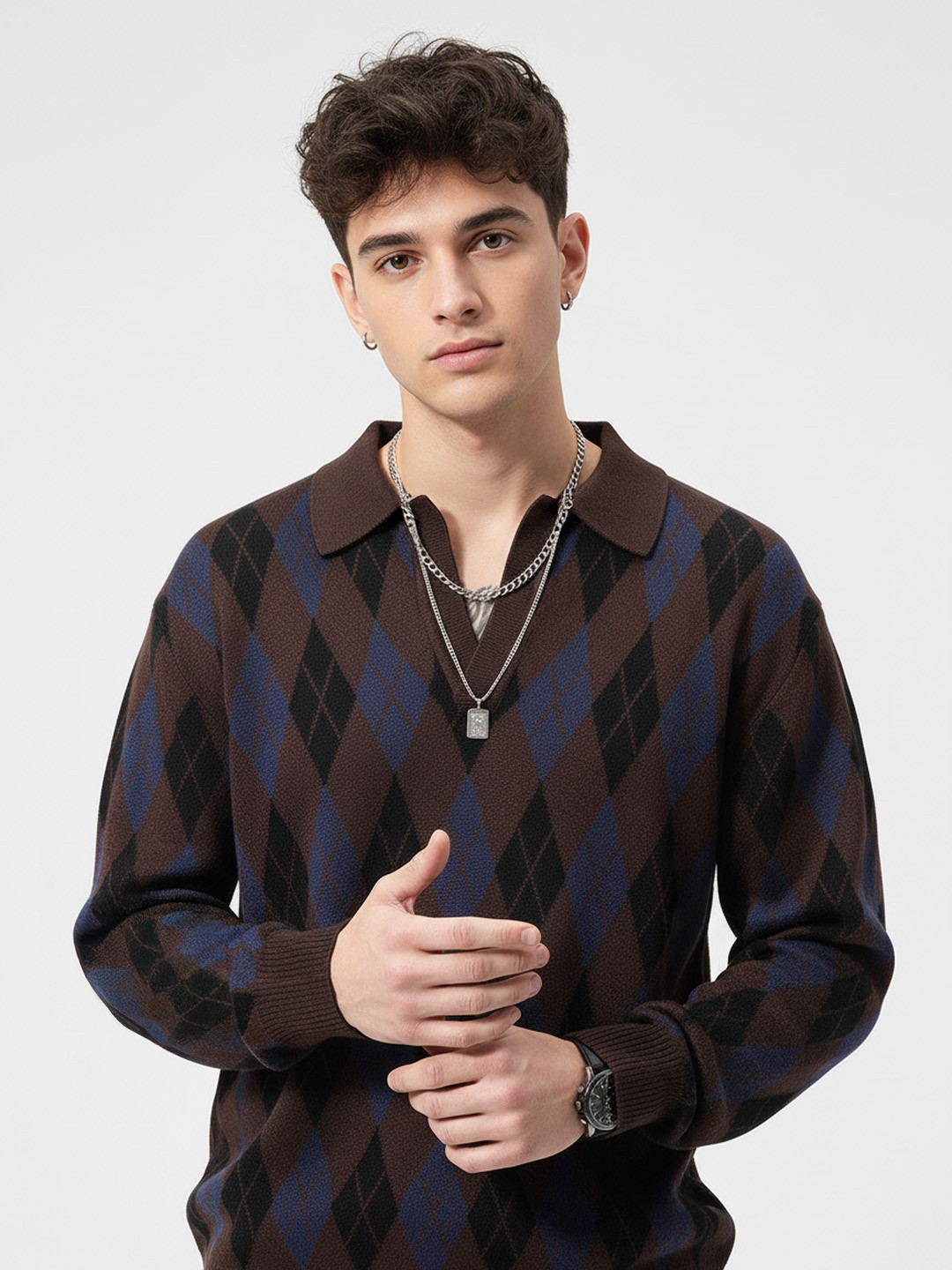 glitchez Argyle Design Relaxed Pullover