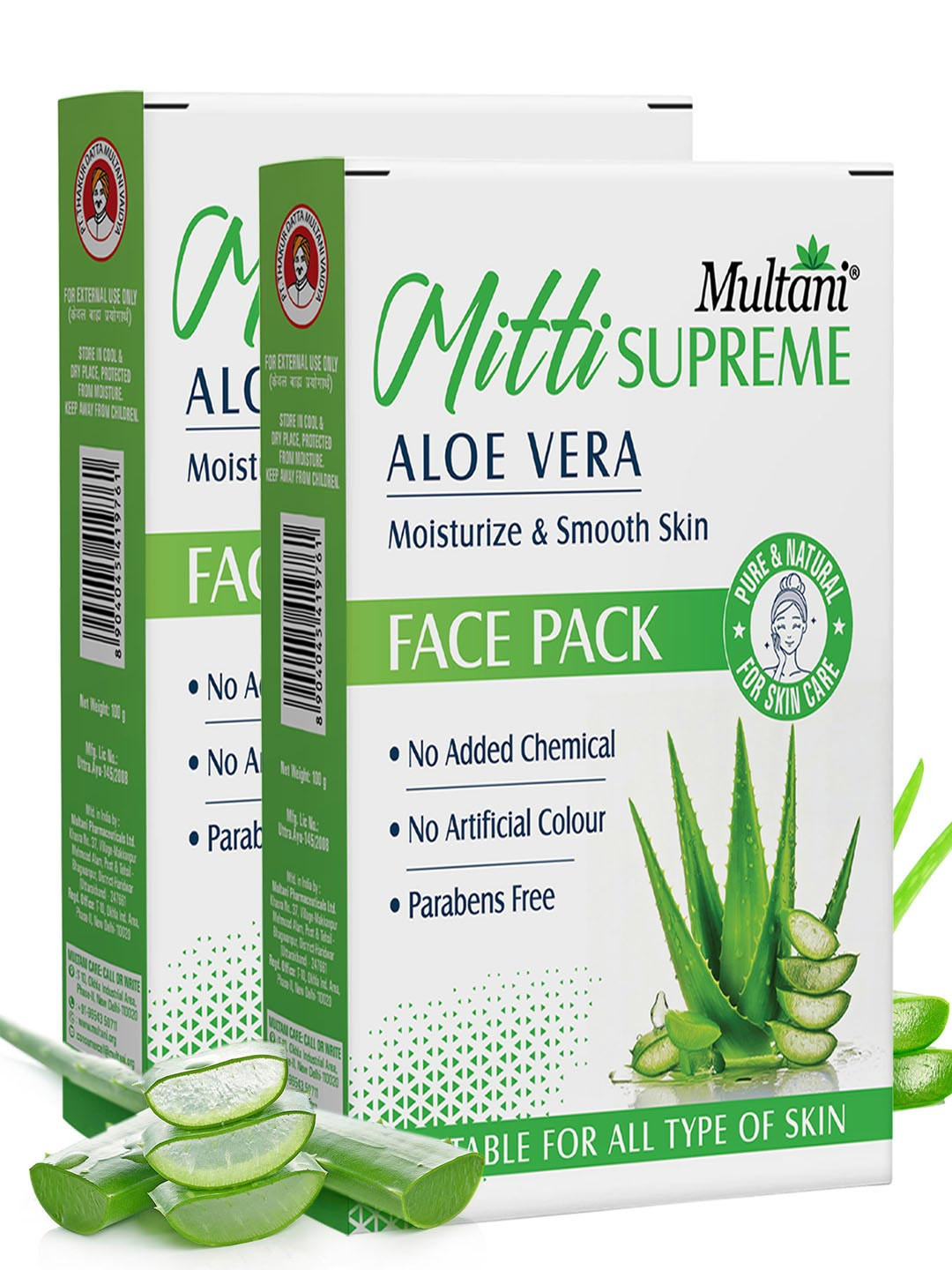 Multani Set Of 2 Mitti Supreme Aloevera Face Pack - 100 g Each