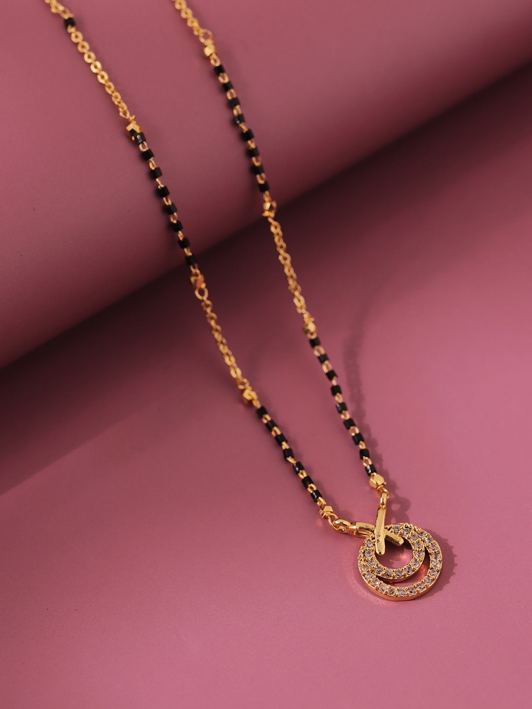 Voylla Gold-Plated American Diamond Stone Studded & Beaded Bond of Love Mangalsutra