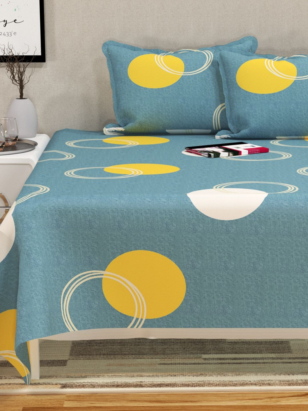 bsb home Prime Grey Geometric Microfiber 144 TC Queen Bedsheet with 2 Pillow Covers-88 x 90 inches