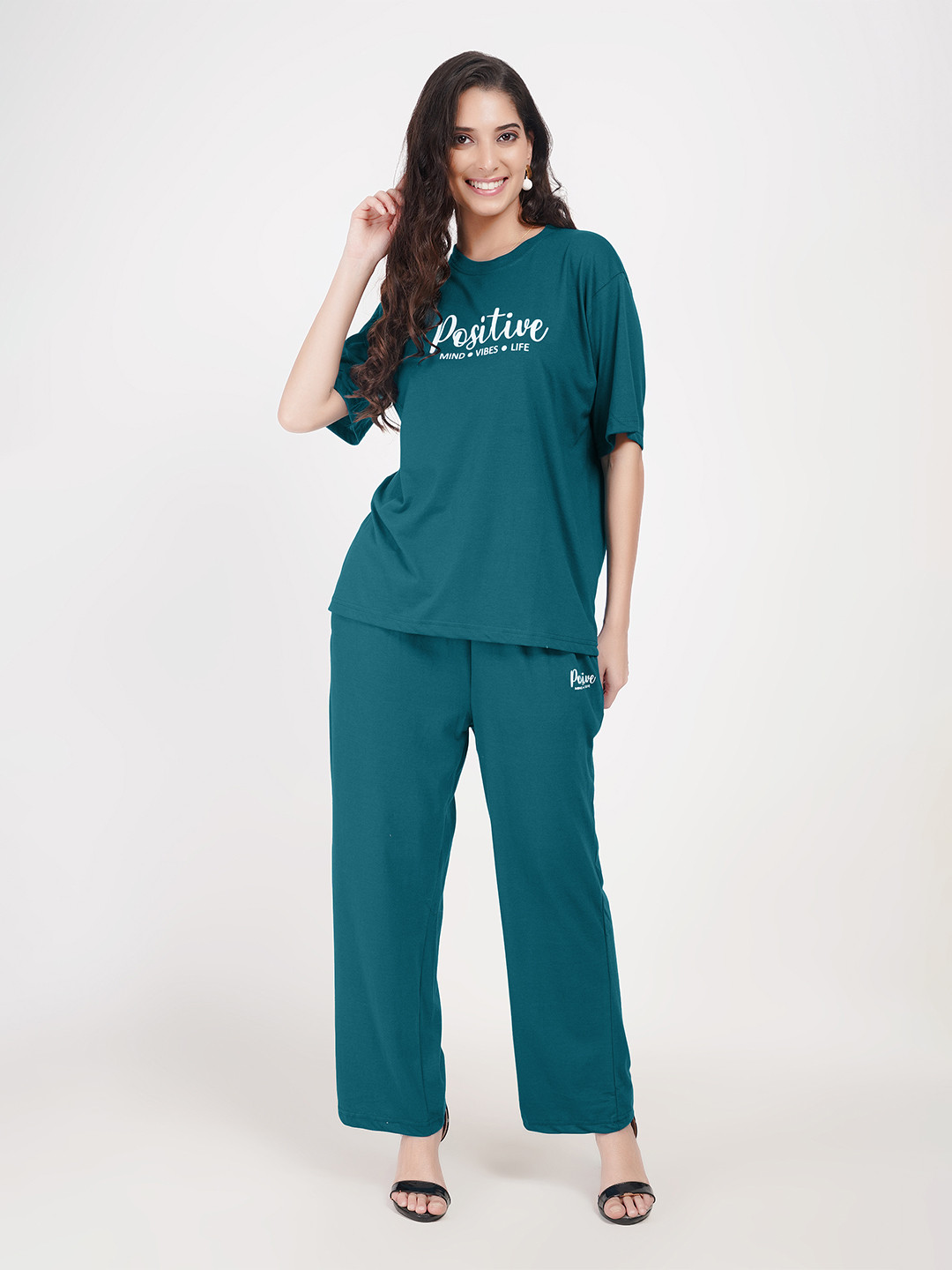 Stem Rope Printed Round Neck Short Sleeves T-Shirt With Trouser