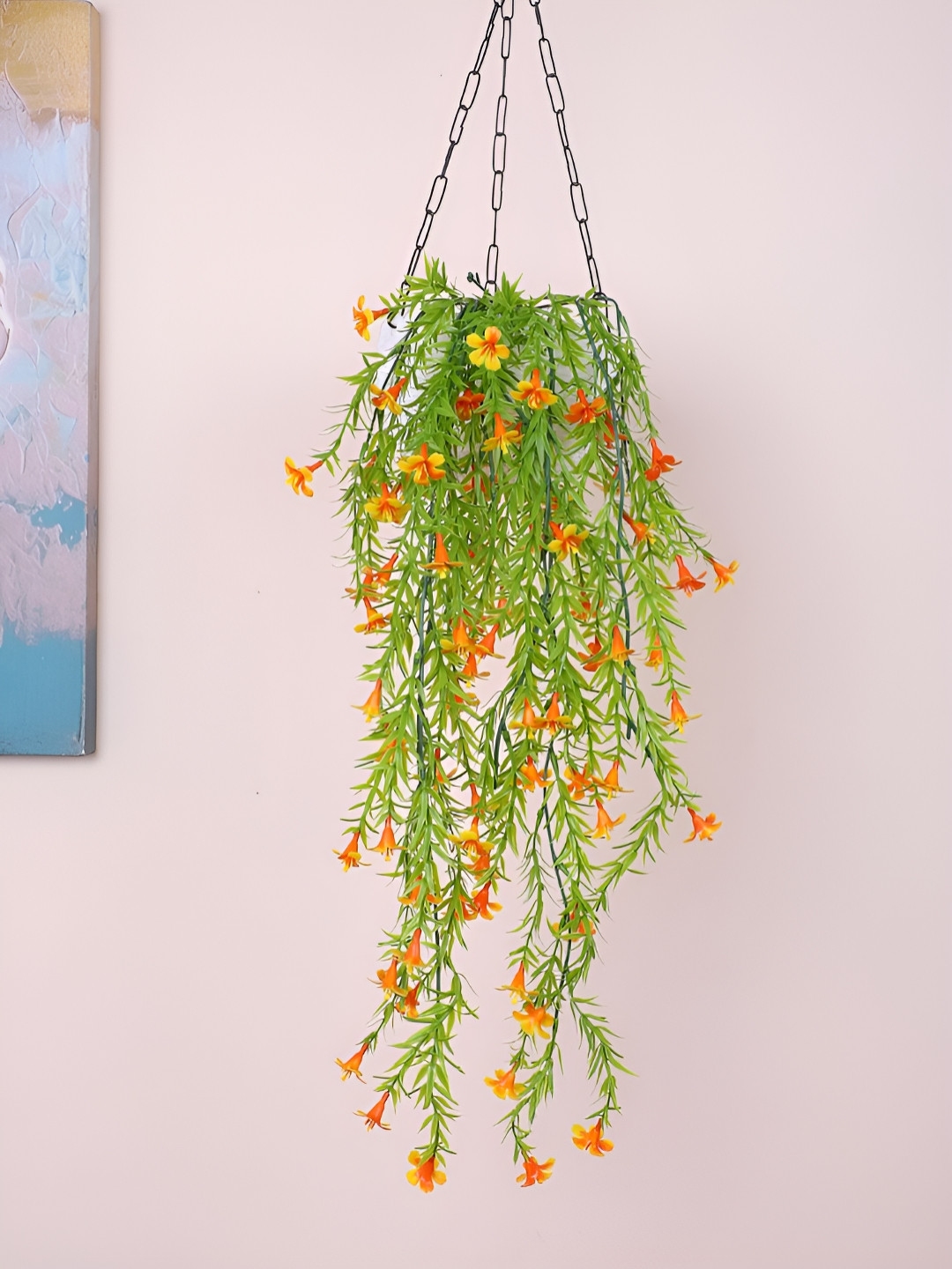 Home Bloom Orange Colored & Green 2 Pieces Hanging Lily Artificial Plants