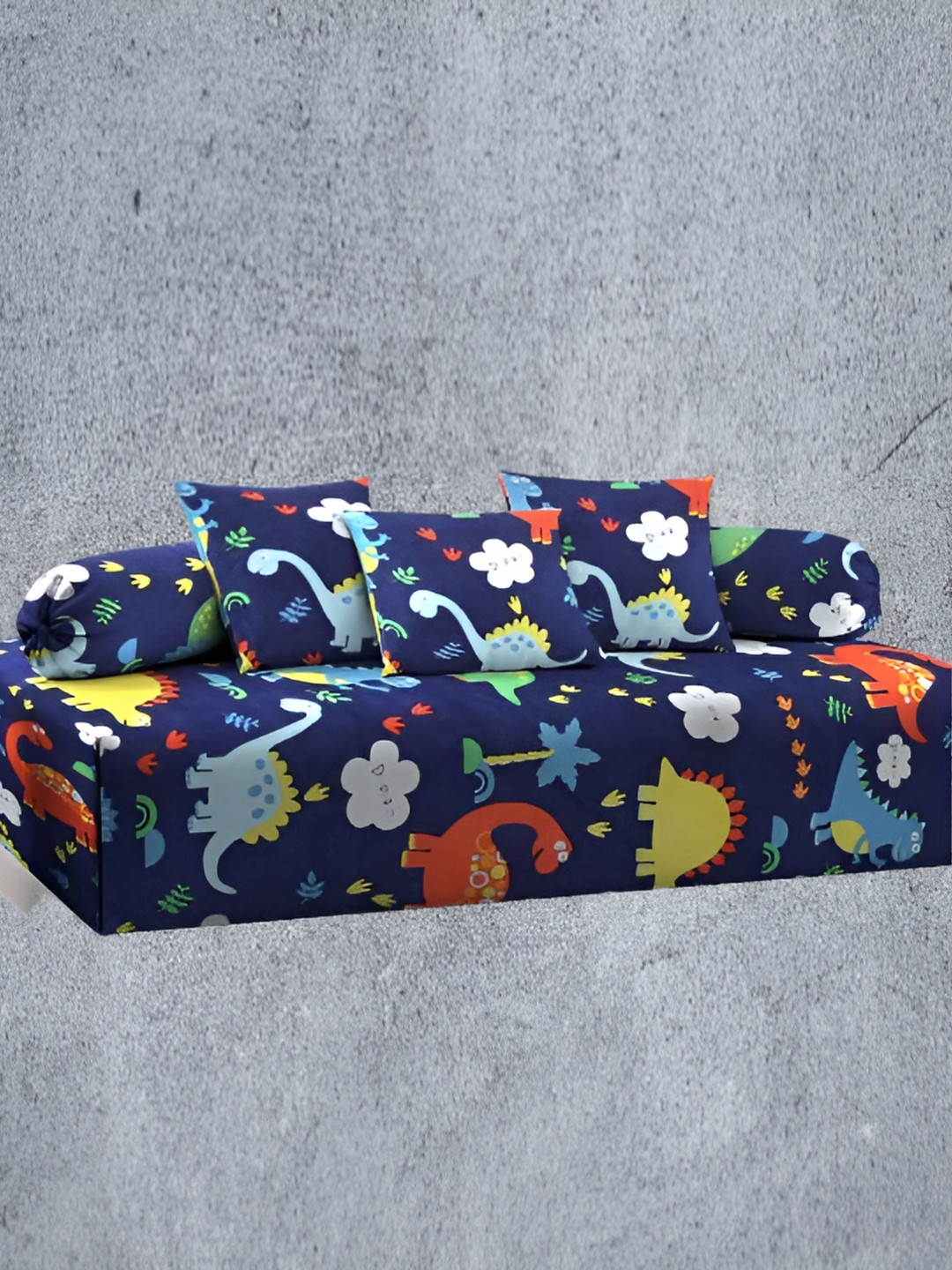 WELLNEST Set Of 6 Blue & White Animal Printed Diwan Set