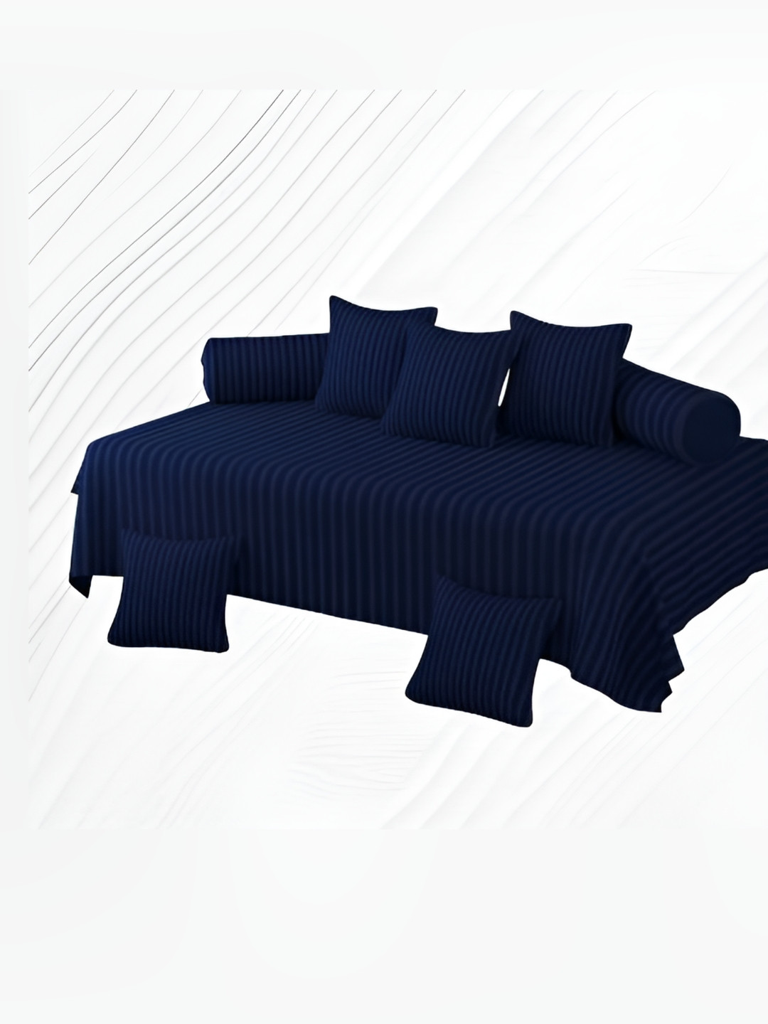 WELLNEST Set Of 8 Navy Blue Striped Cotton Diwan Set
