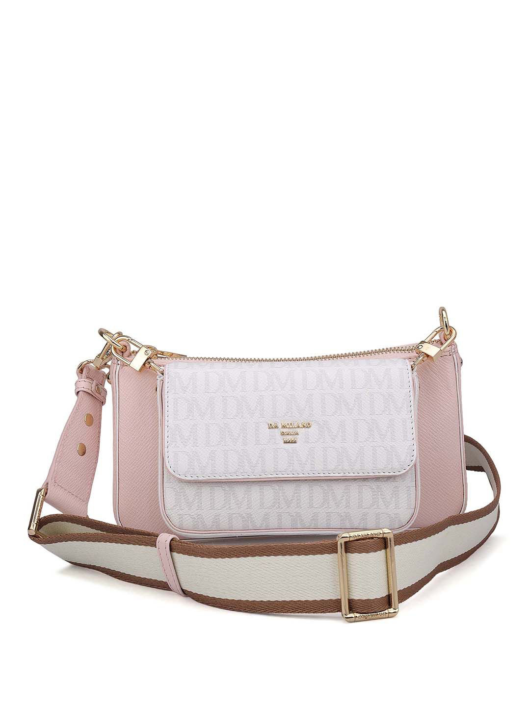 Da Milano Brand Logo Printed Crossbody Leather Sling Bag
