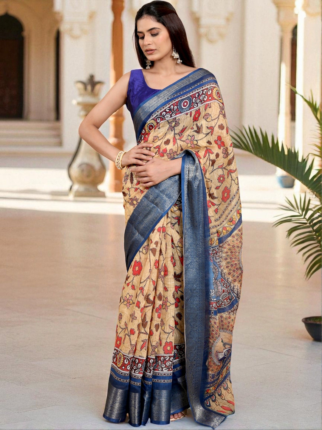 MORDEN MUSE Women Ethnic Motifs Printed Woven Design Border Saree