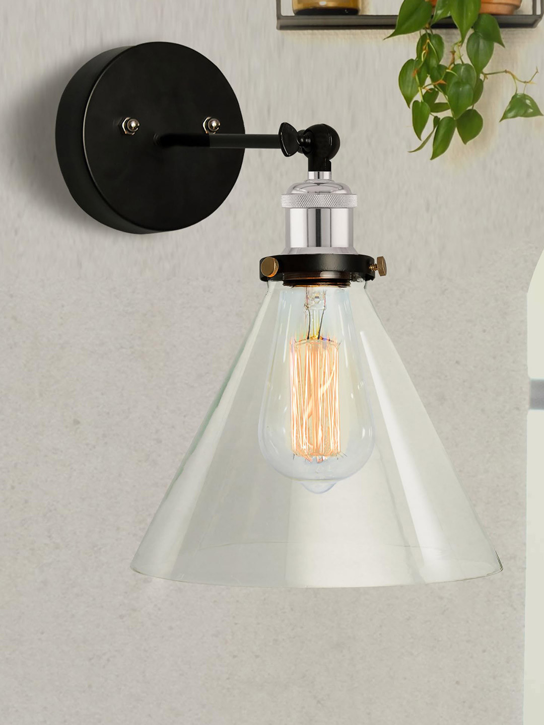 Homesake Black & Transparent Solid Handcrafted Conical Swing Arm Light