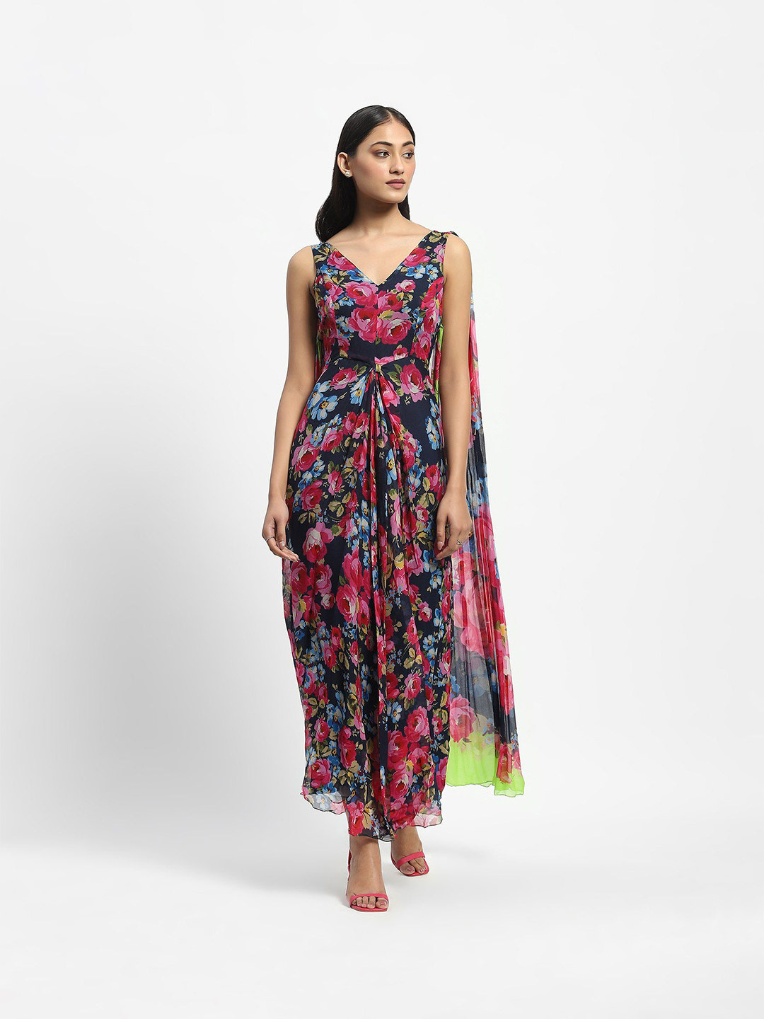 Satya Paul The One Floral Printed V-Neck Chiffon Maxi Dress
