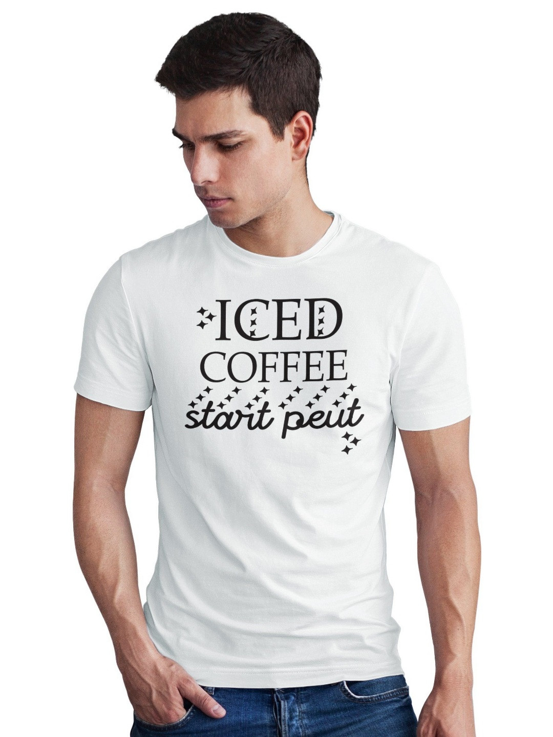 Seekbuylove Men Bio Finish Iced Coffee Starts Cute Round Neck Pure Cotton T-shirt