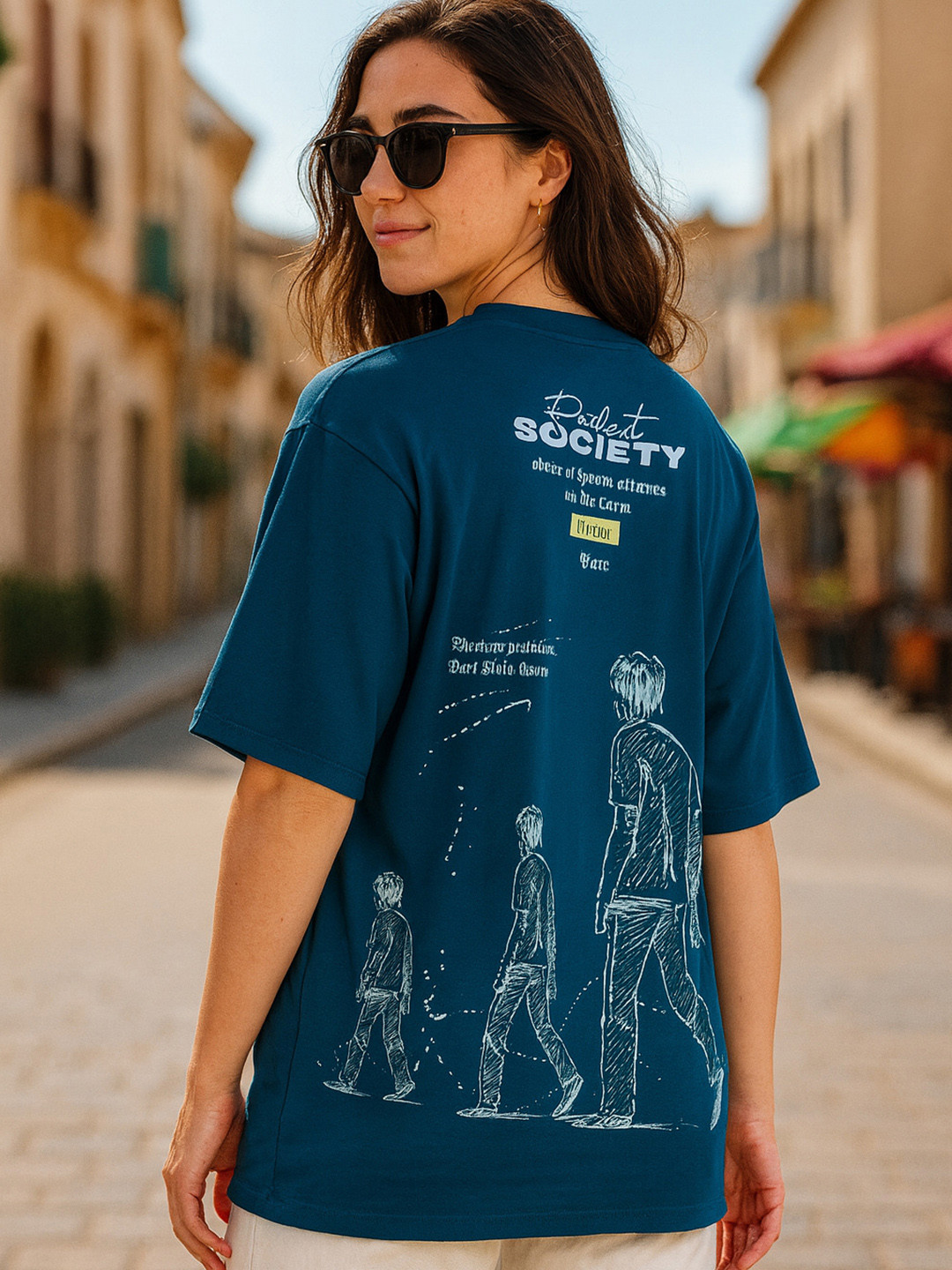 MORSE CODE Printed Pure Cotton Round Neck Oversized T-shirt