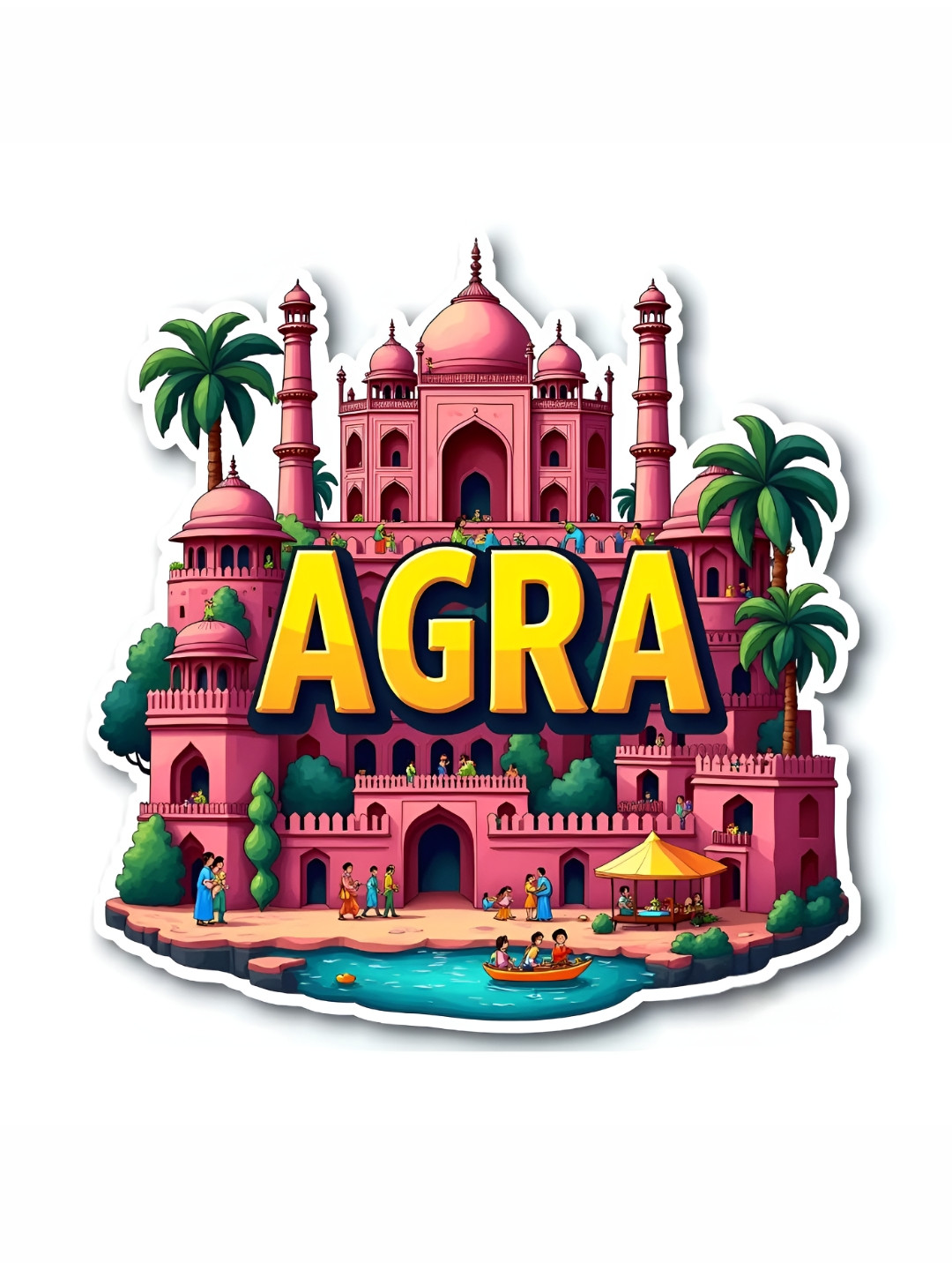 GIFTODAY Pink & Yellow Agra Printed Decorative Magnets