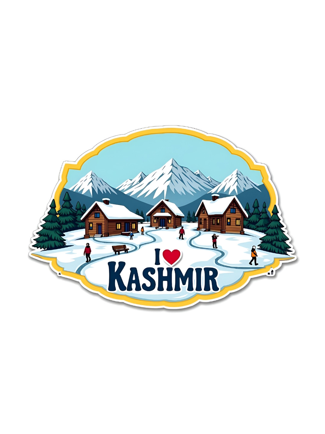 GIFTODAY White & Blue I Love Kashmir Printed Fridge Magnets