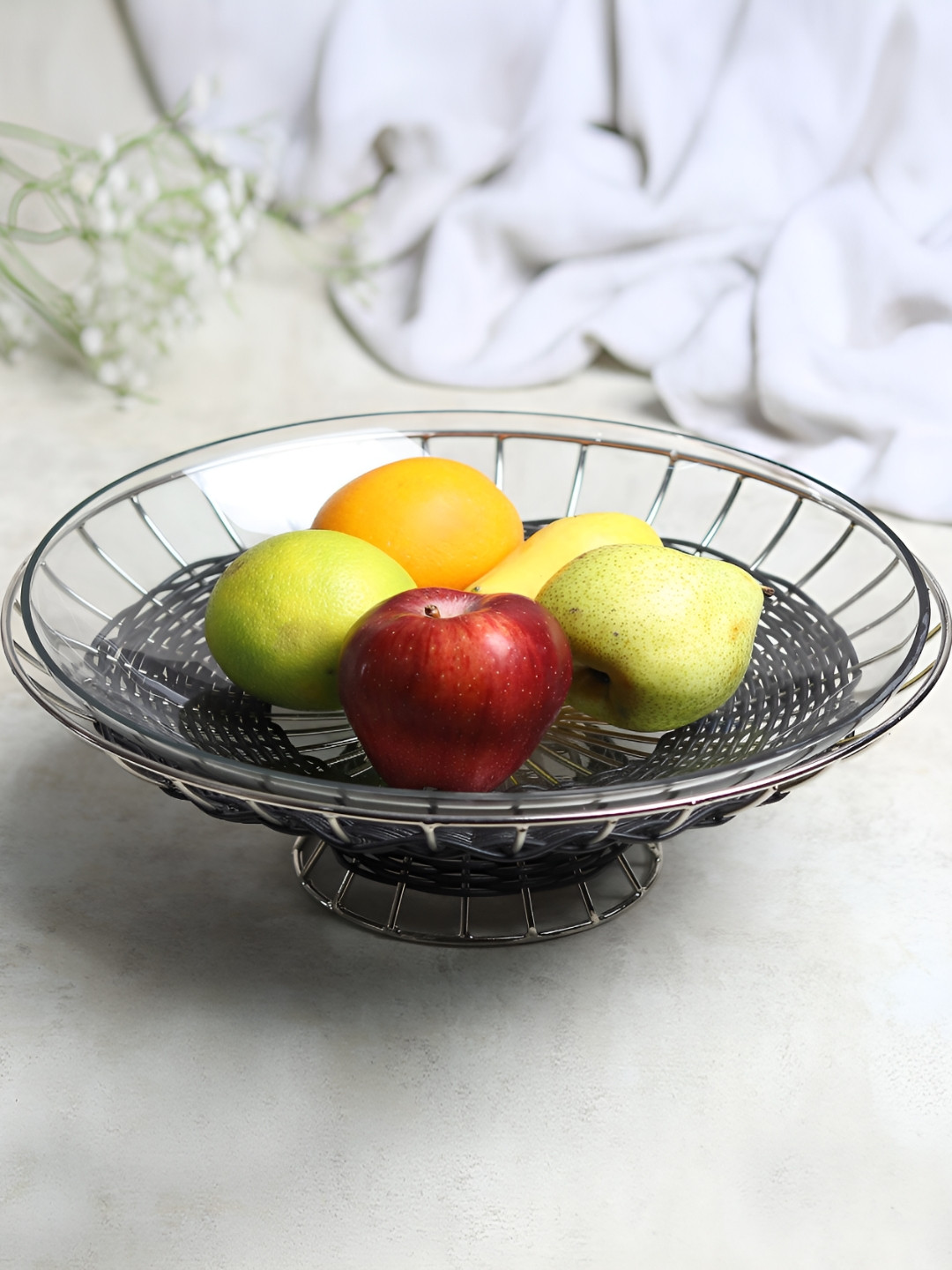Decor de Maison Silver Toned & Grey Textured Metal Fruit & Vegetable Basket