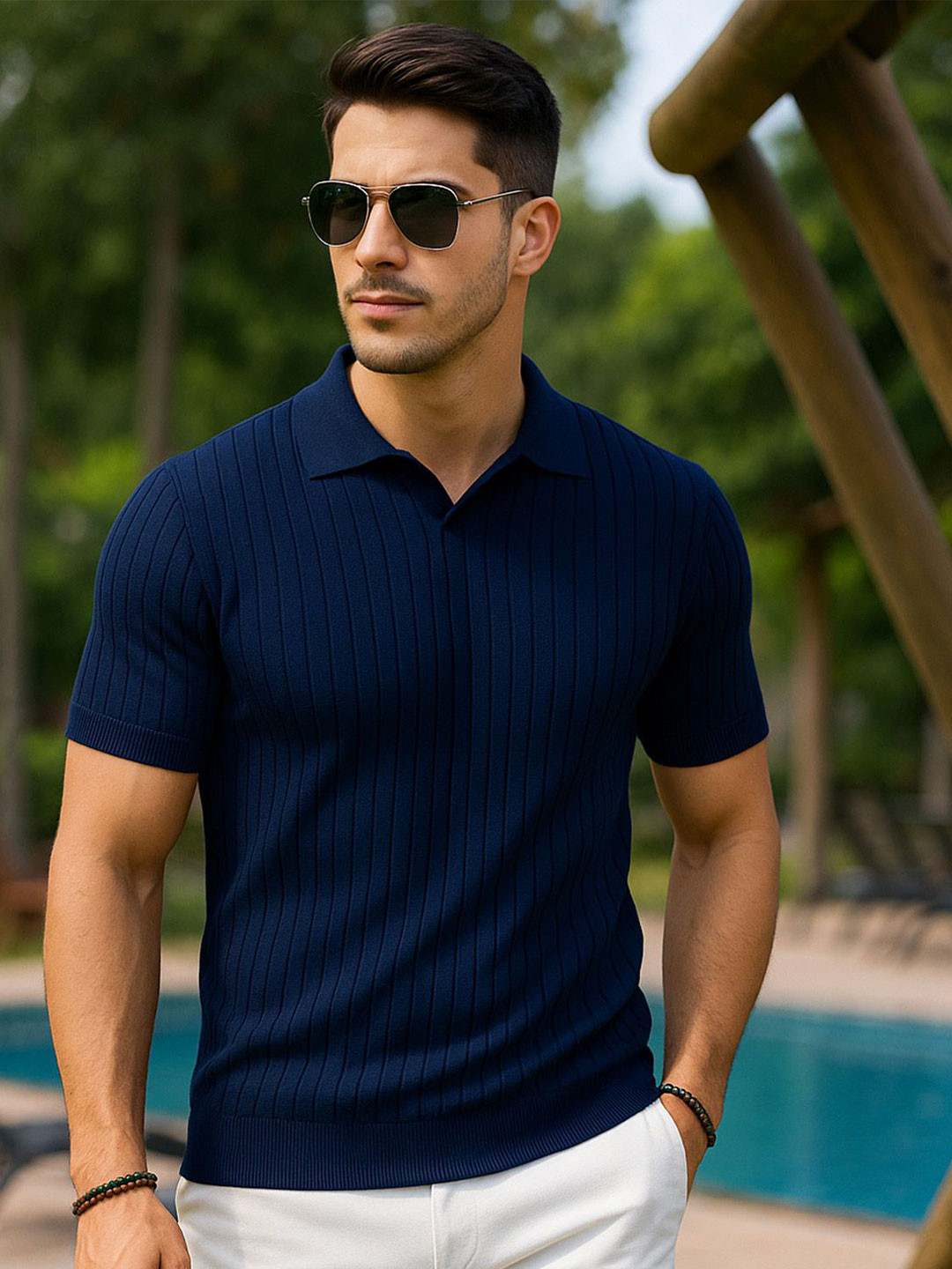 VEIRDO Self Design Polo Collar Pure Cotton T-Shirt