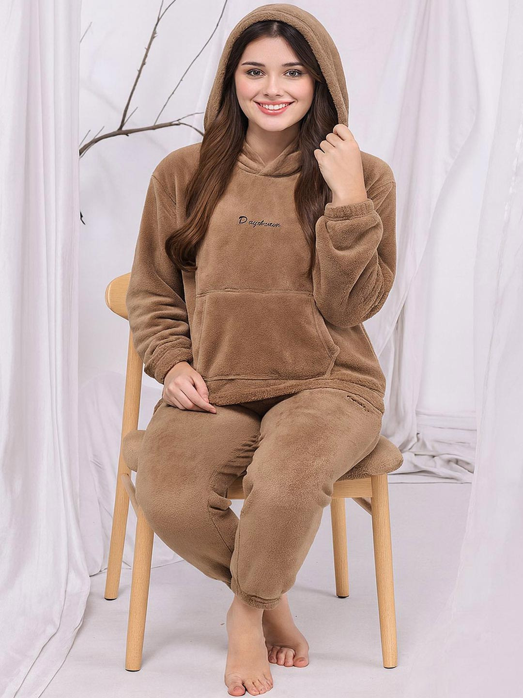 GRACIT Hooded Cozy Fleece Hoodie & Jogger Night suit