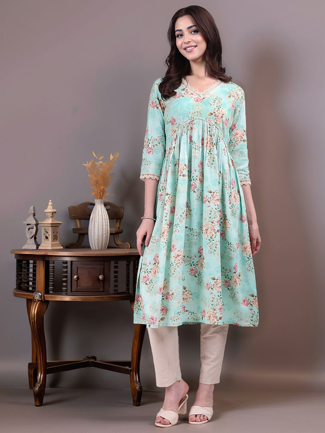 Anouk Women Green Kurtas