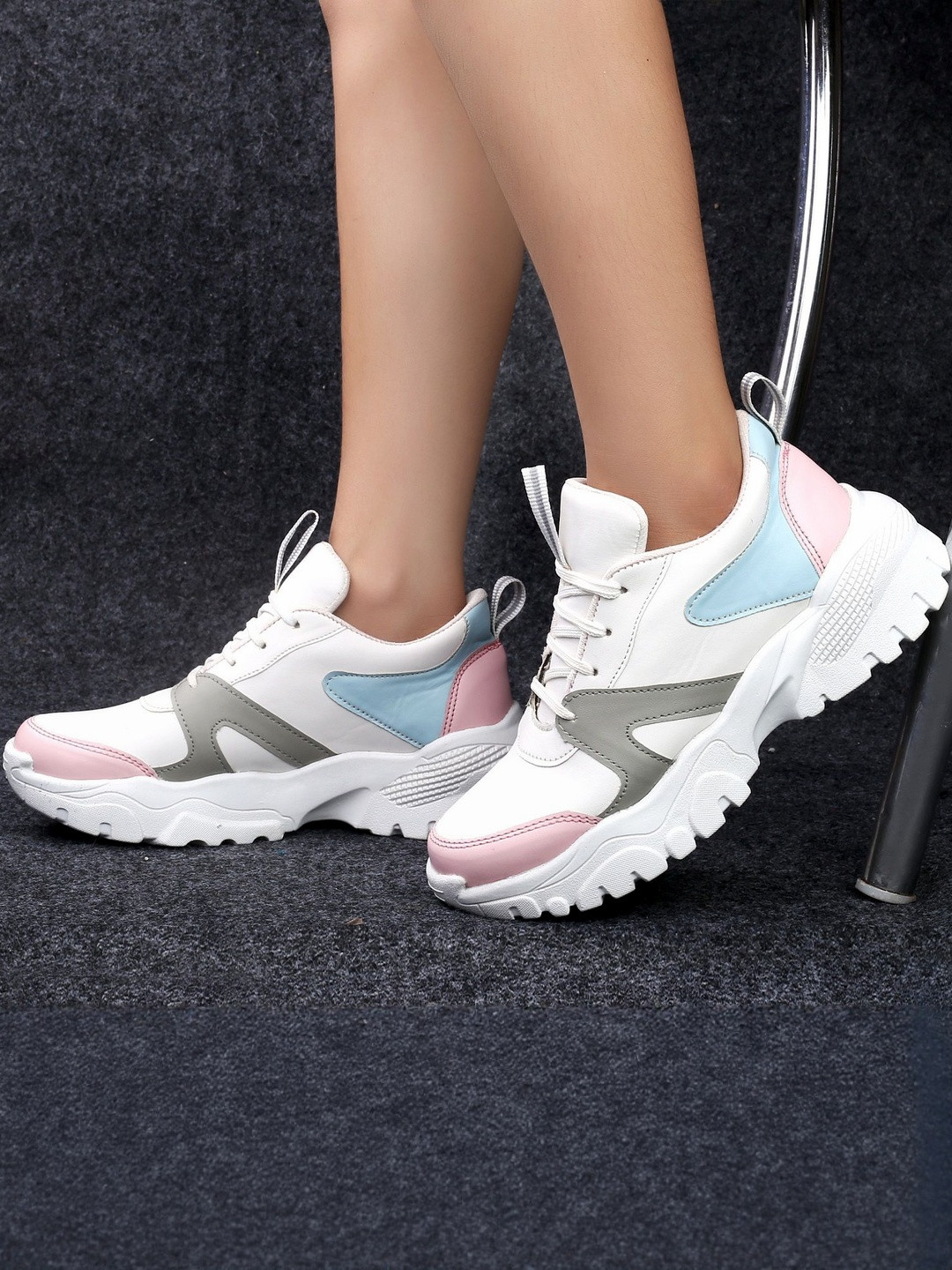 T-Rock Women Colourblocked Lace-Ups Round Toe Chunky Sole Sneakers