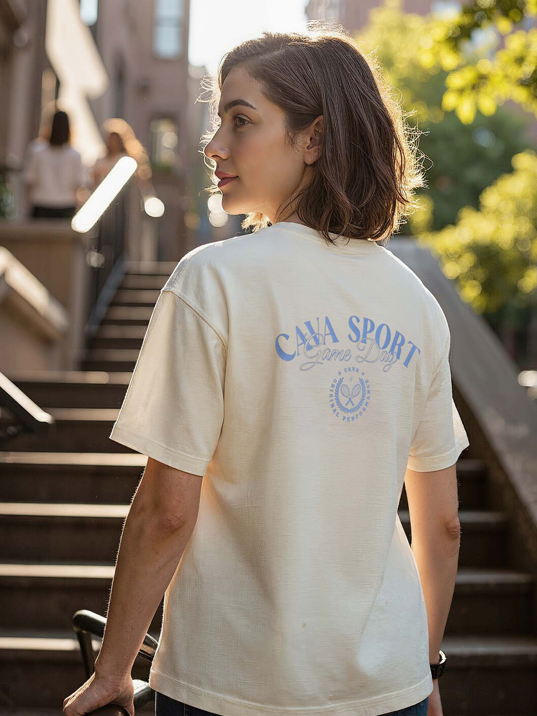 CAVA Women Cream Cava Sport Oversized Printed Cotton-Spandex Tee