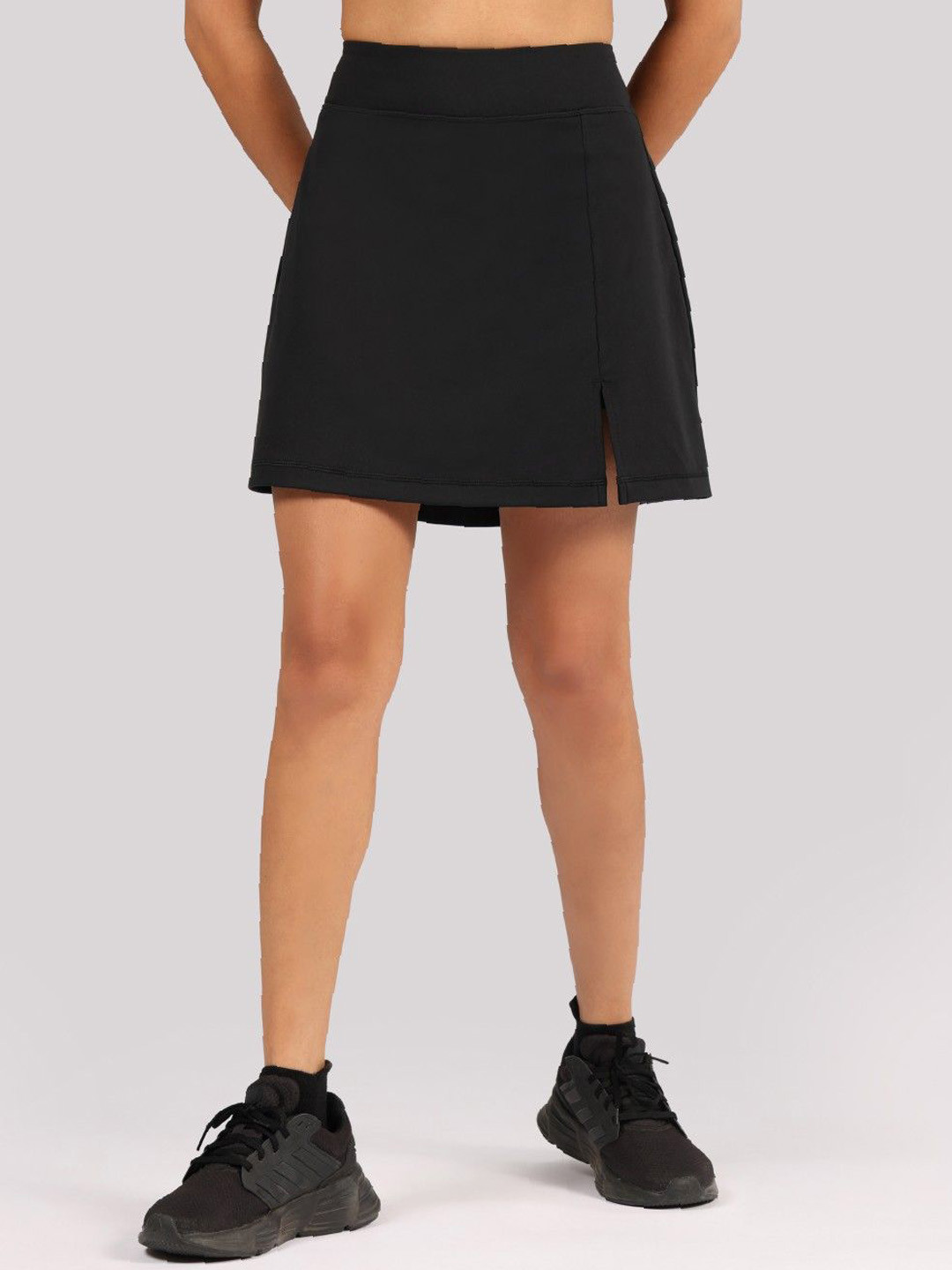 Blissclub Women Black Solid Polyester Skort Skirt