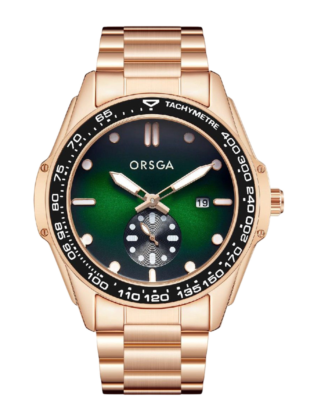ORSGA Men Textured Dial & Bracelet Style Straps Analogue Watch 1116-GLD-GRN