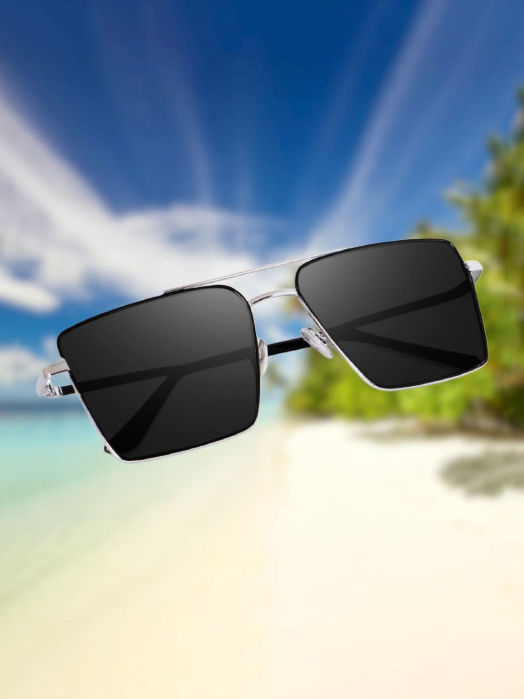 SPADEACES Unisex Square UV Protected Lens Hard Case Sunglasses