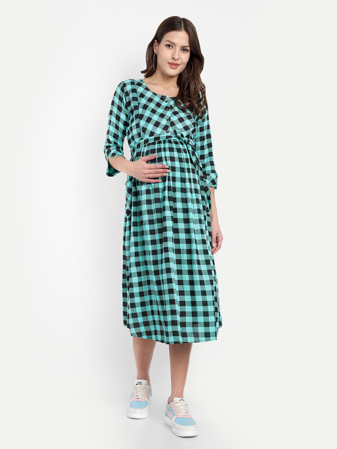 Mammas Maternity Checked A-Line Midi Feeding Dress