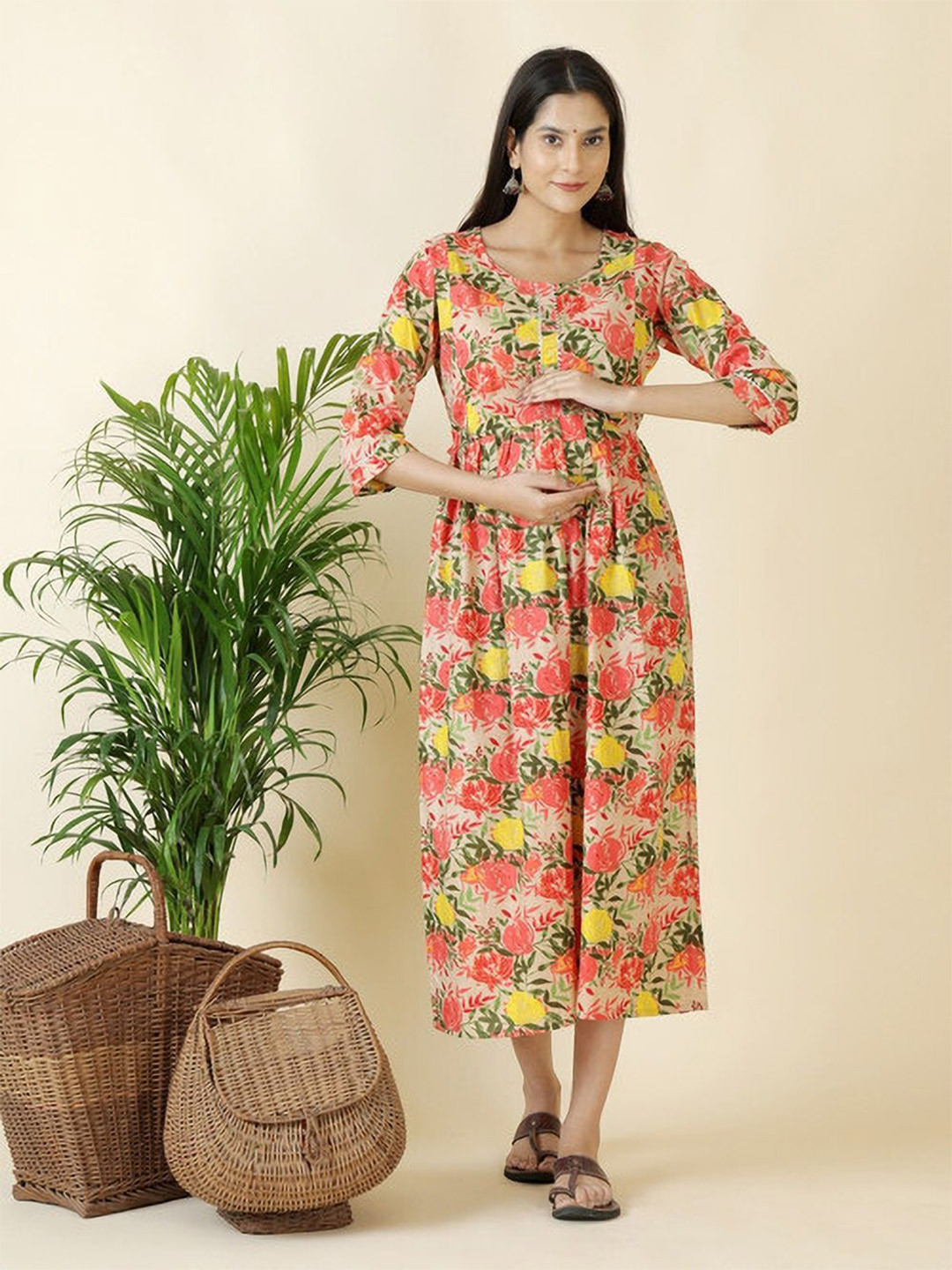 Pakiza Enterprises Floral Print A-Line Maternity Midi Dress