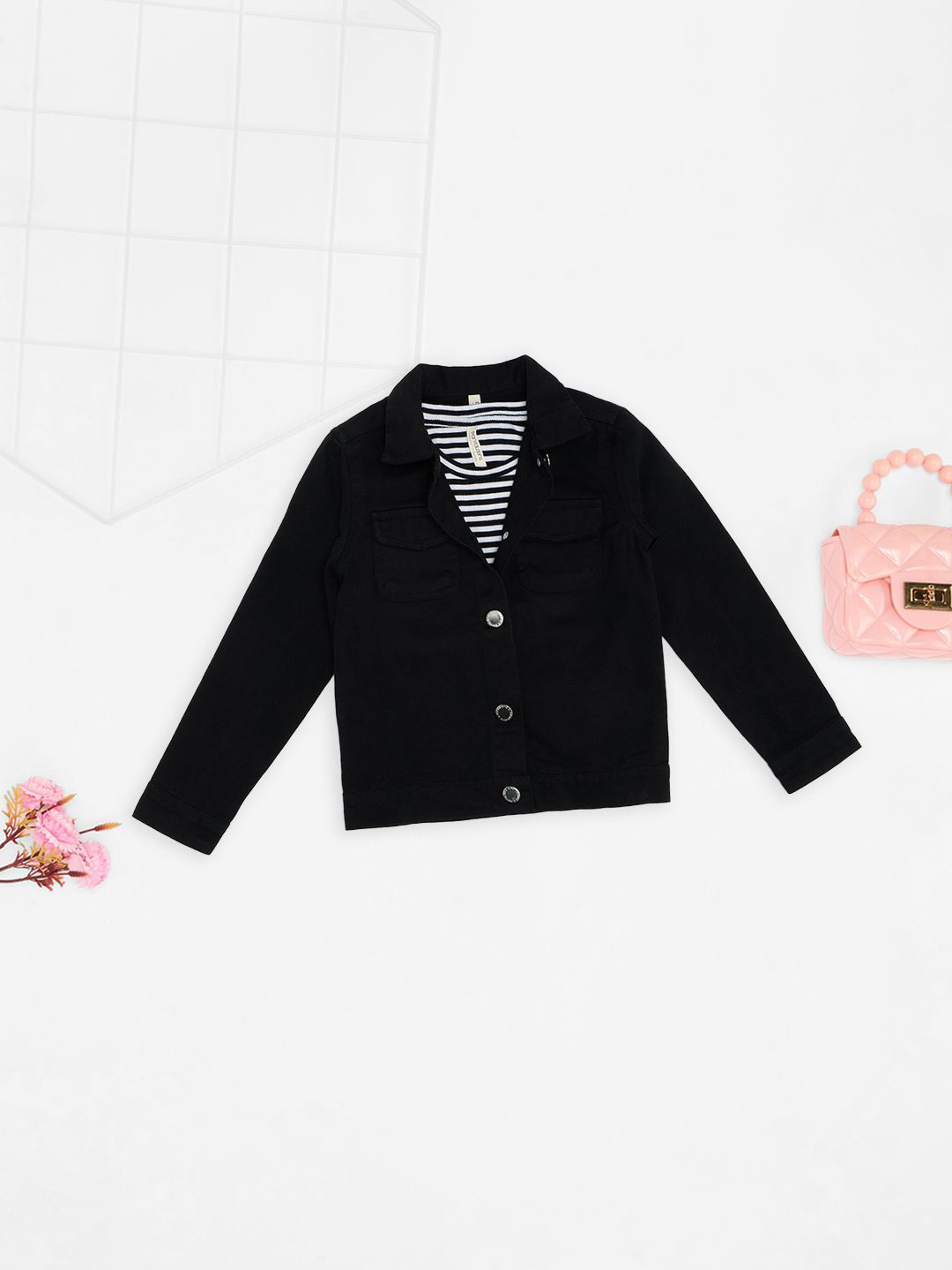 Pantaloons Junior Girls Lapel Collar Pure Cotton Padded Jacket