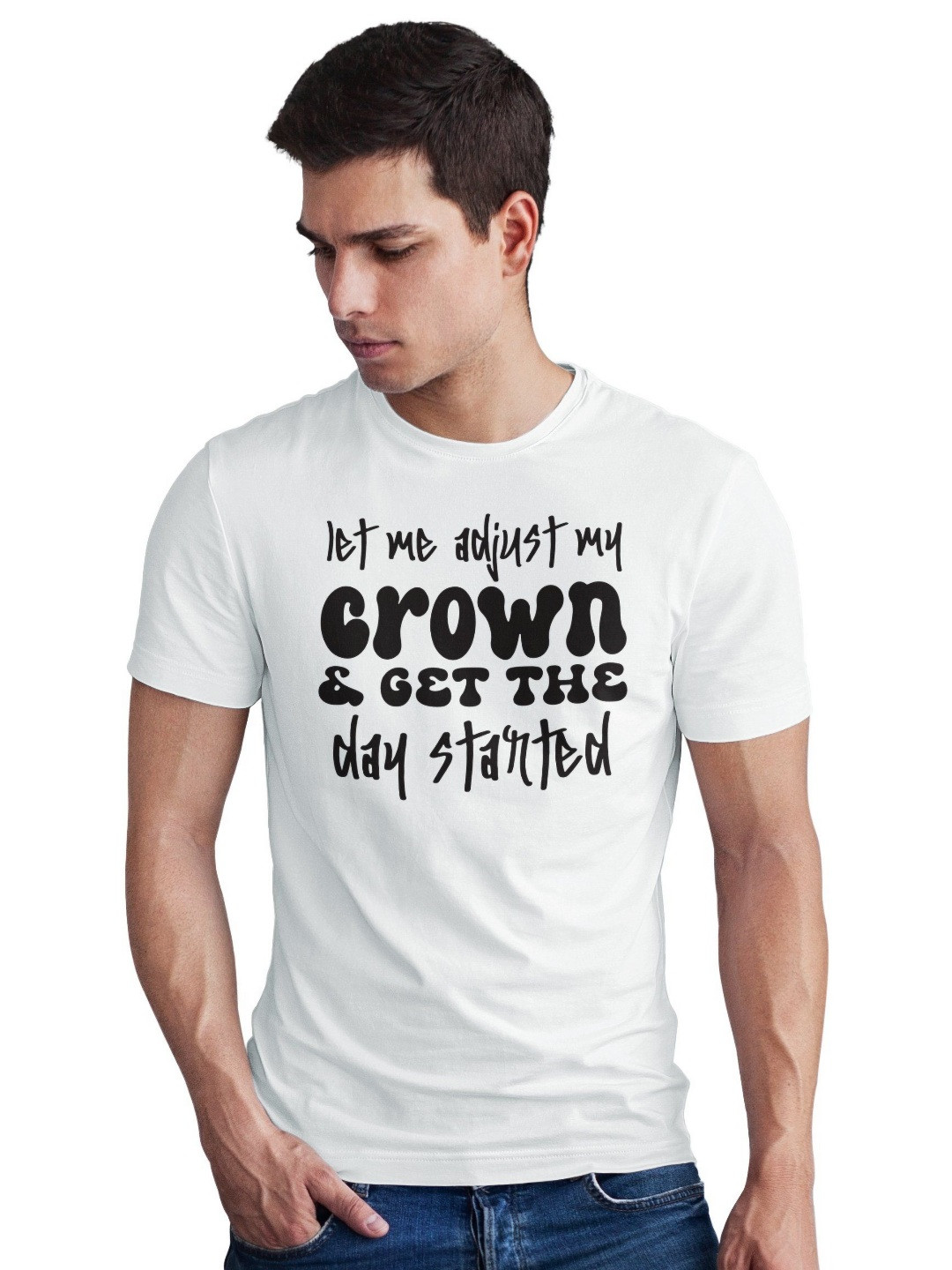 Seekbuylove Men Bio Finish Adjust Crown Round Neck Pure Cotton T-shirt