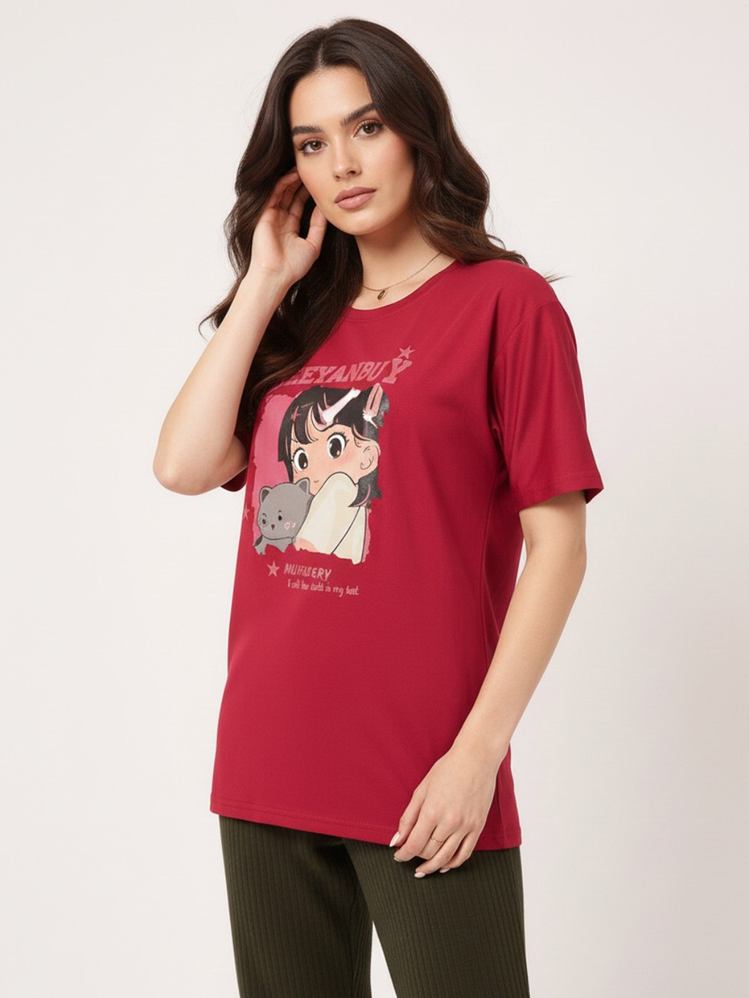 DressBerry Comfy Coquette Cartoon Printed Relaxed Tee