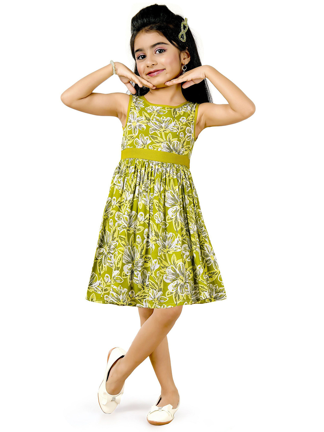 Funshine Girls Floral Printed Knee Length Fit & Flare Dress